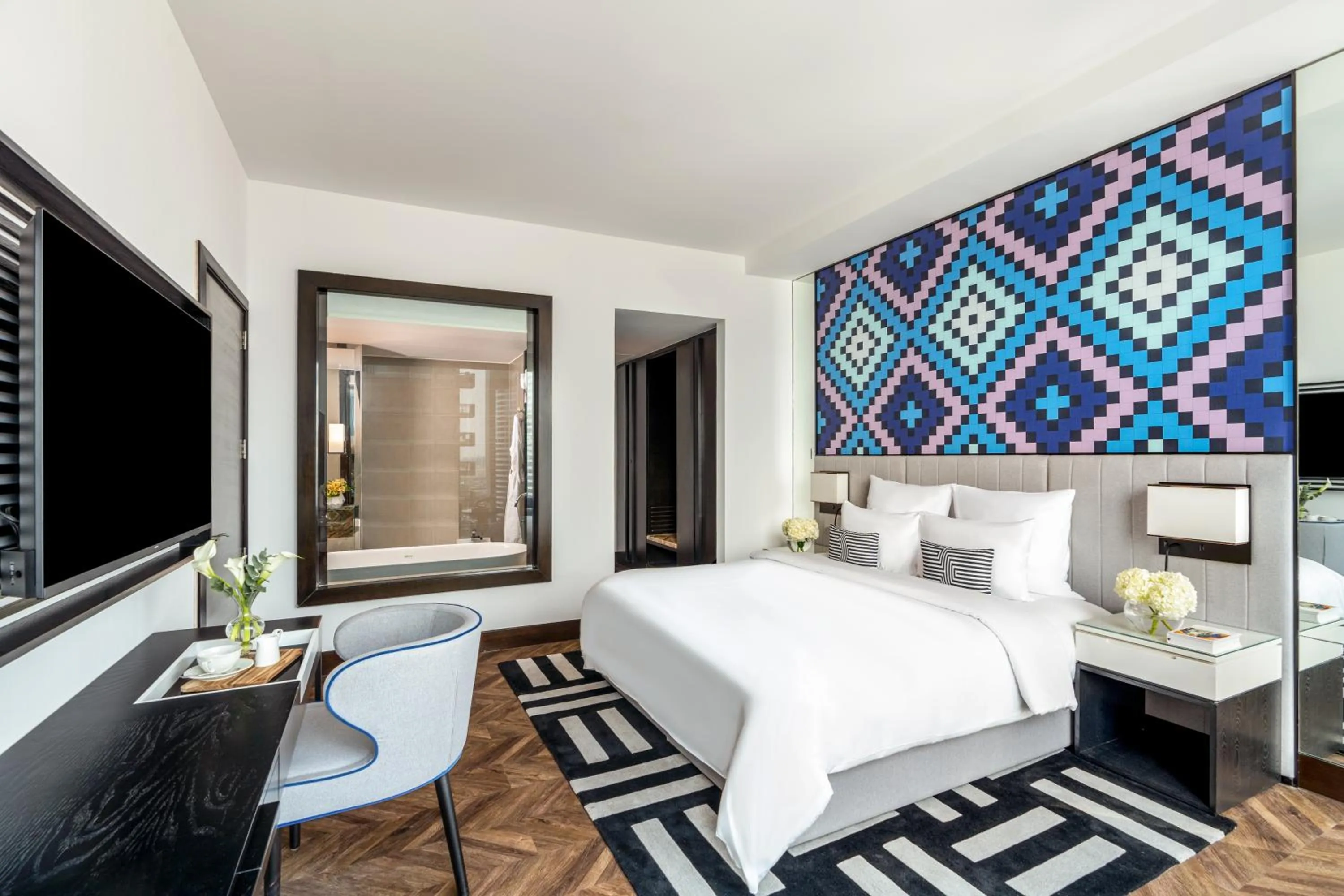 View (from property/room), Bed in Pullman Dubai Downtown