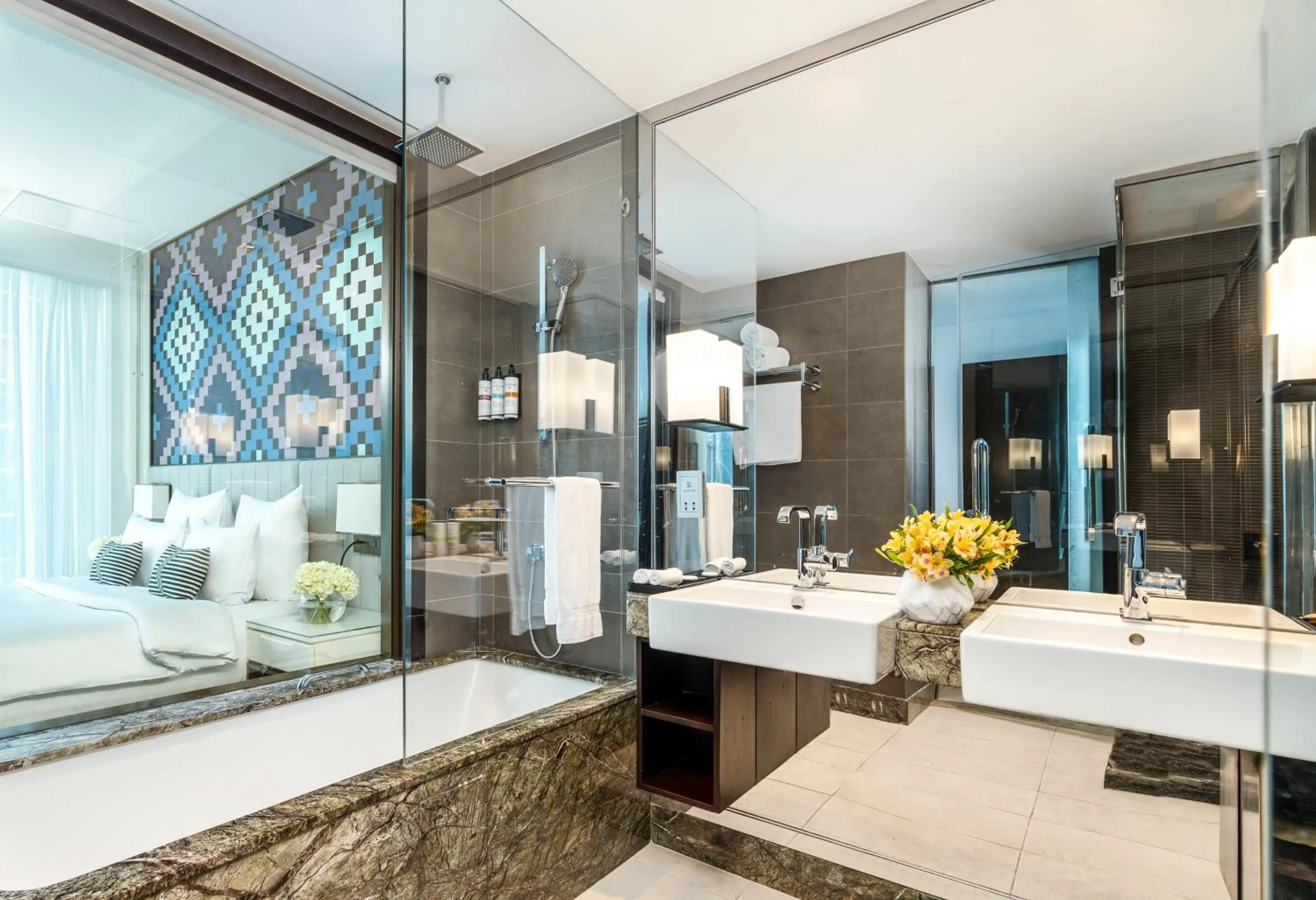 Bathroom, Bed in Pullman Dubai Downtown