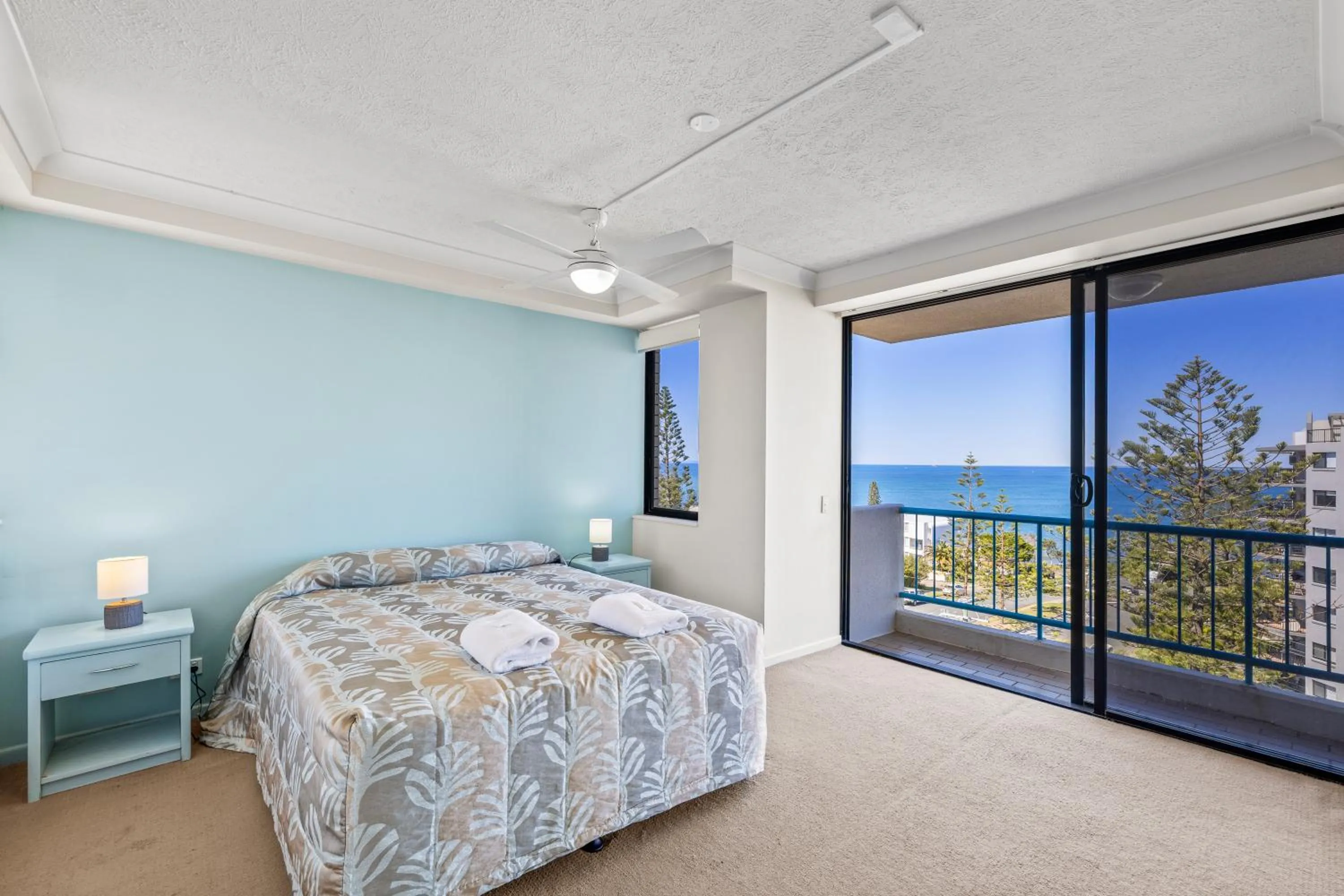 Bedroom, Bed in Burgess @ Kings Beach Apartments