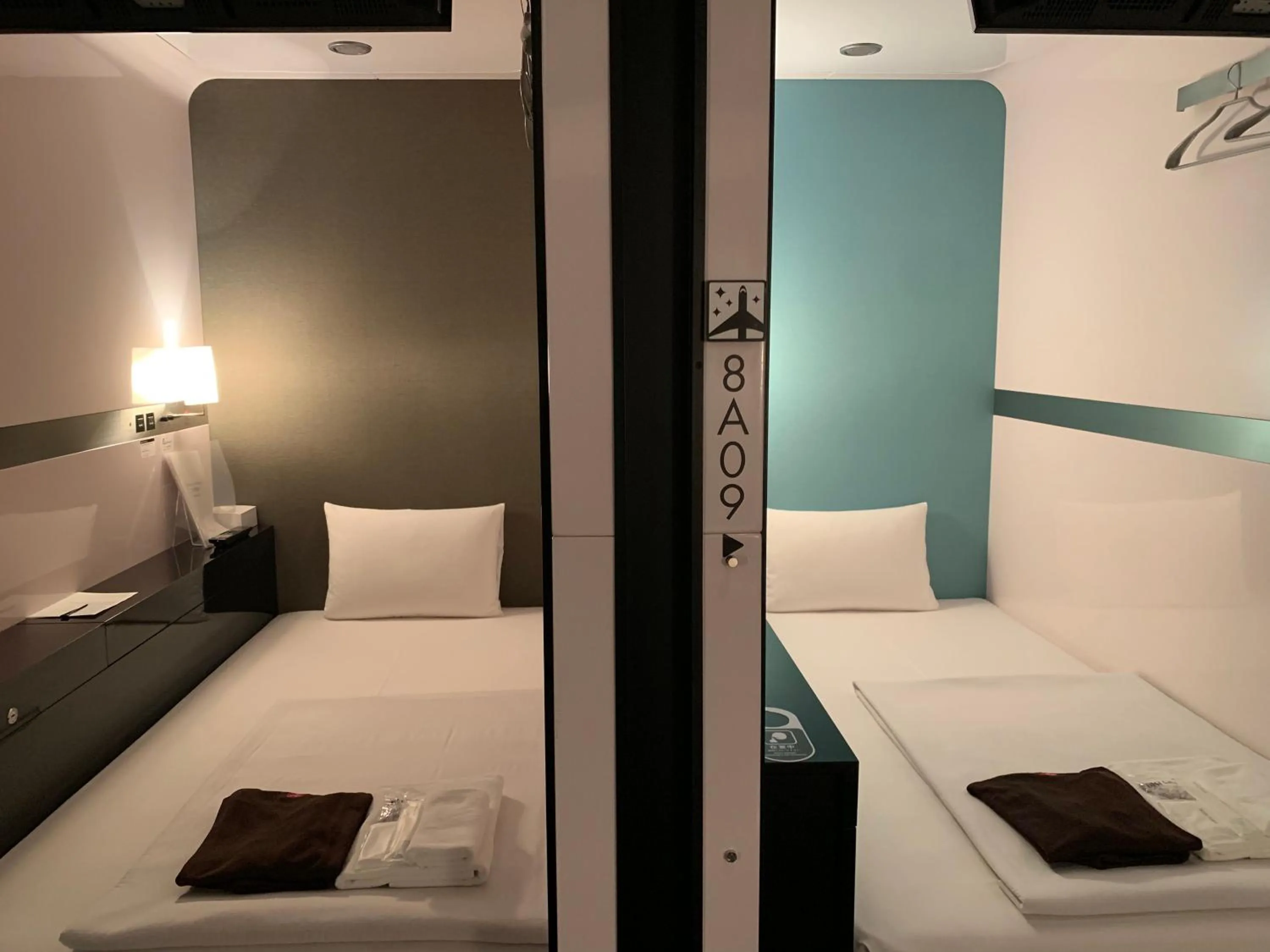 Photo of the whole room, Bed in First Cabin Shinbashi Atagoyama