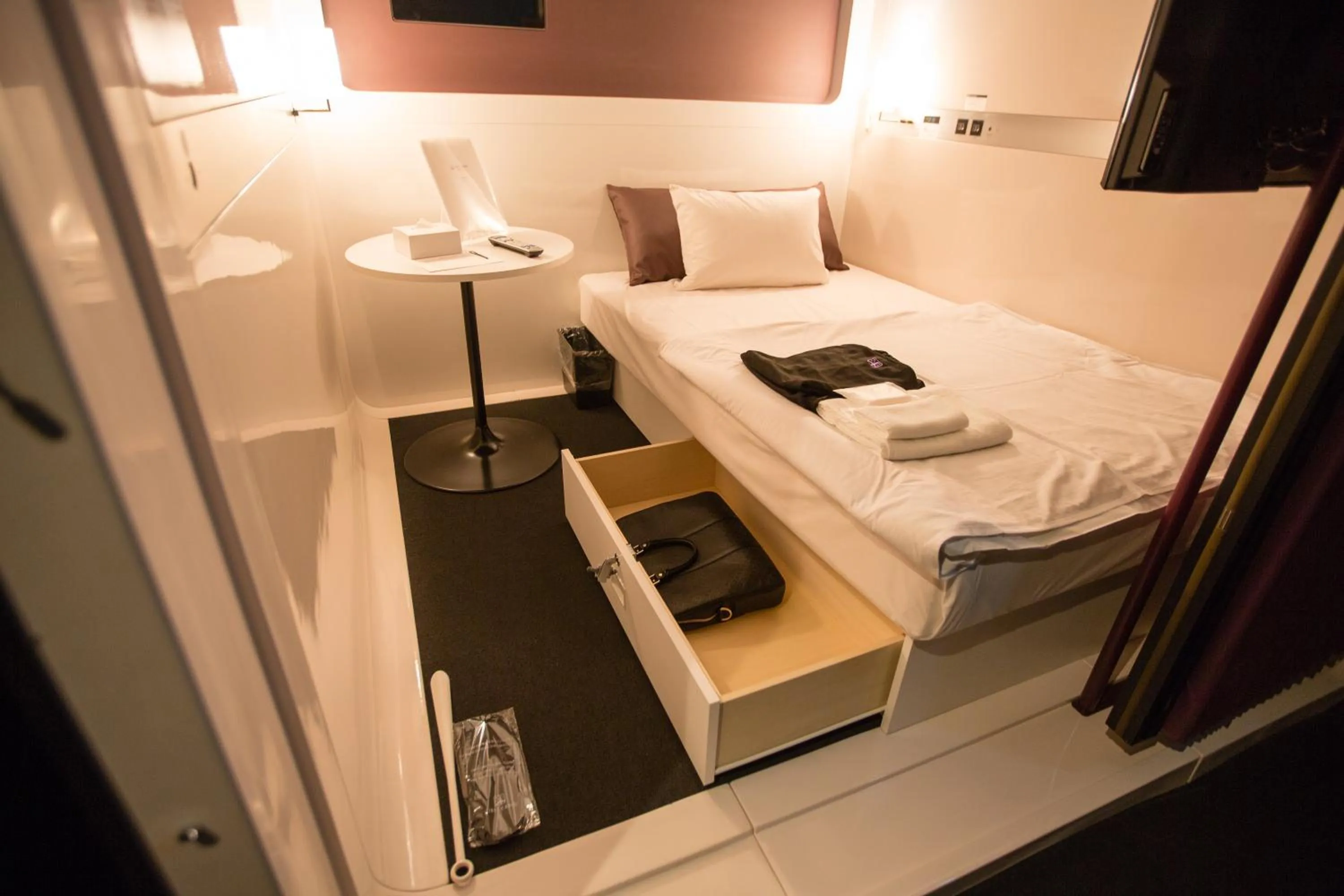 Photo of the whole room, Bed in First Cabin Shinbashi Atagoyama
