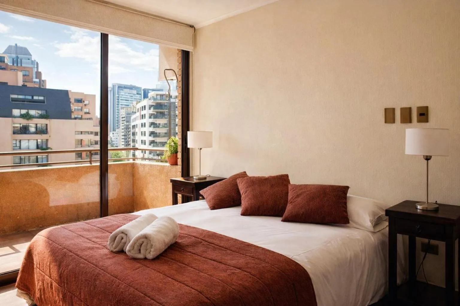 Balcony/Terrace, Bed in Apartamentos Costanera Centre