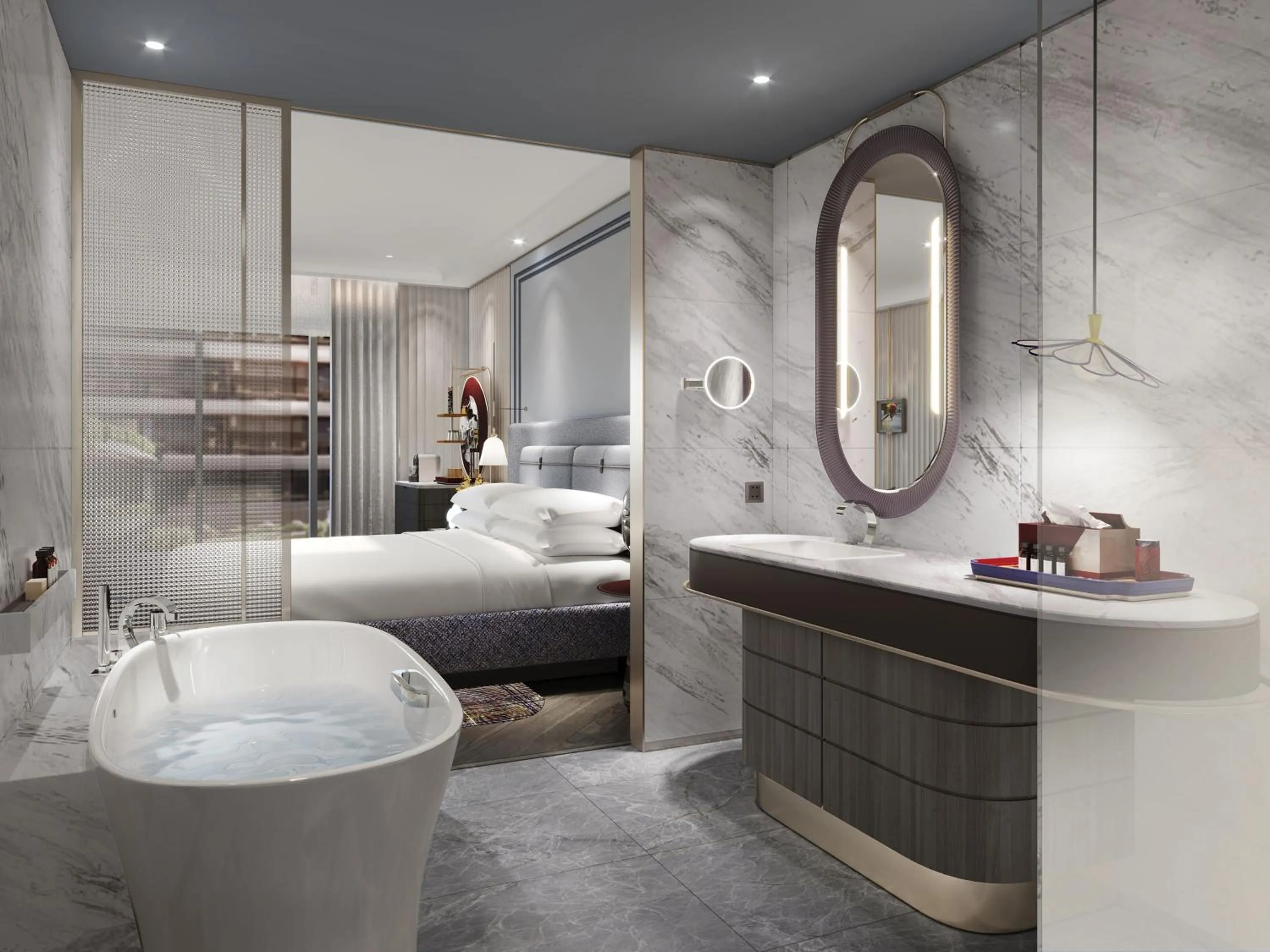Bathroom, Bed in Fairmont Hanoi