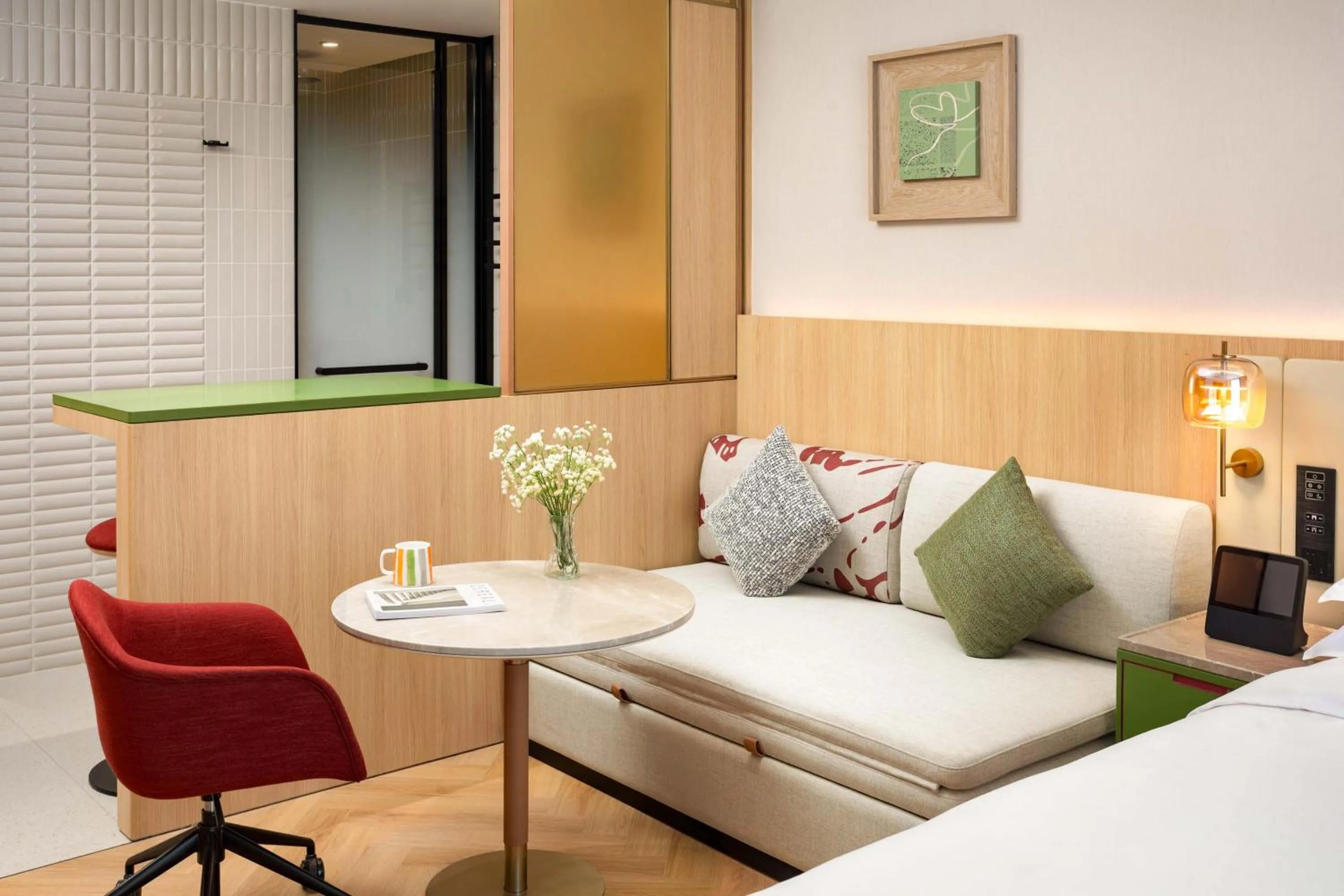 Seating area, Bed in Atwell Suites Hefei City Center by IHG