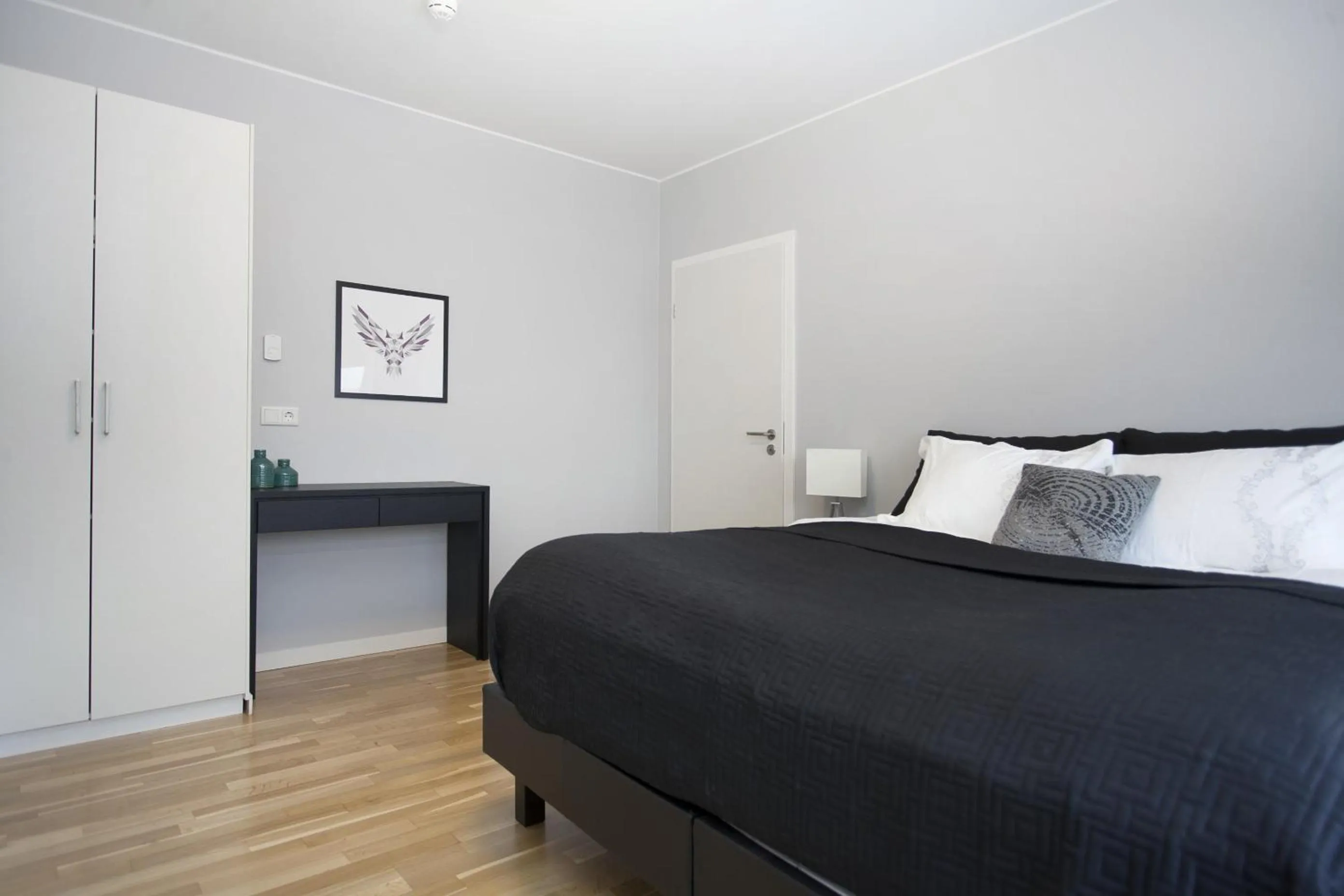 Day, Bed in Blue Luxury Apartments