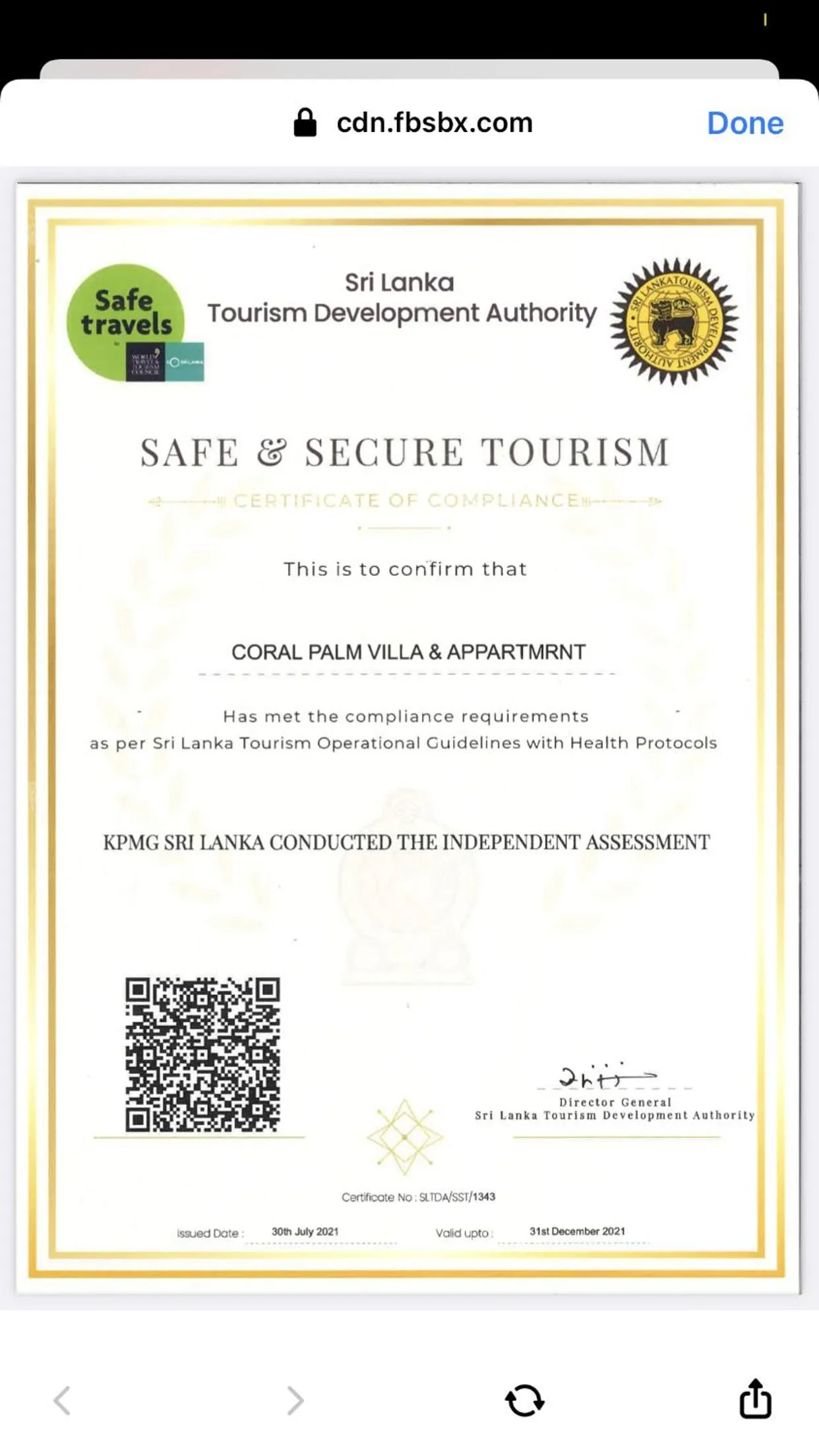 Certificate/Award in Coral Palm Villa and Apartment