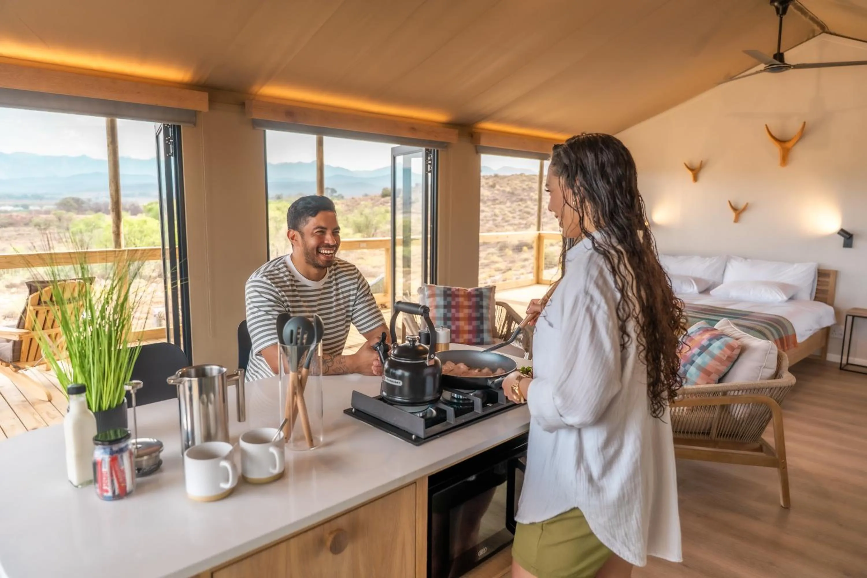 kitchen, Bed in AfriCamps Klein Karoo