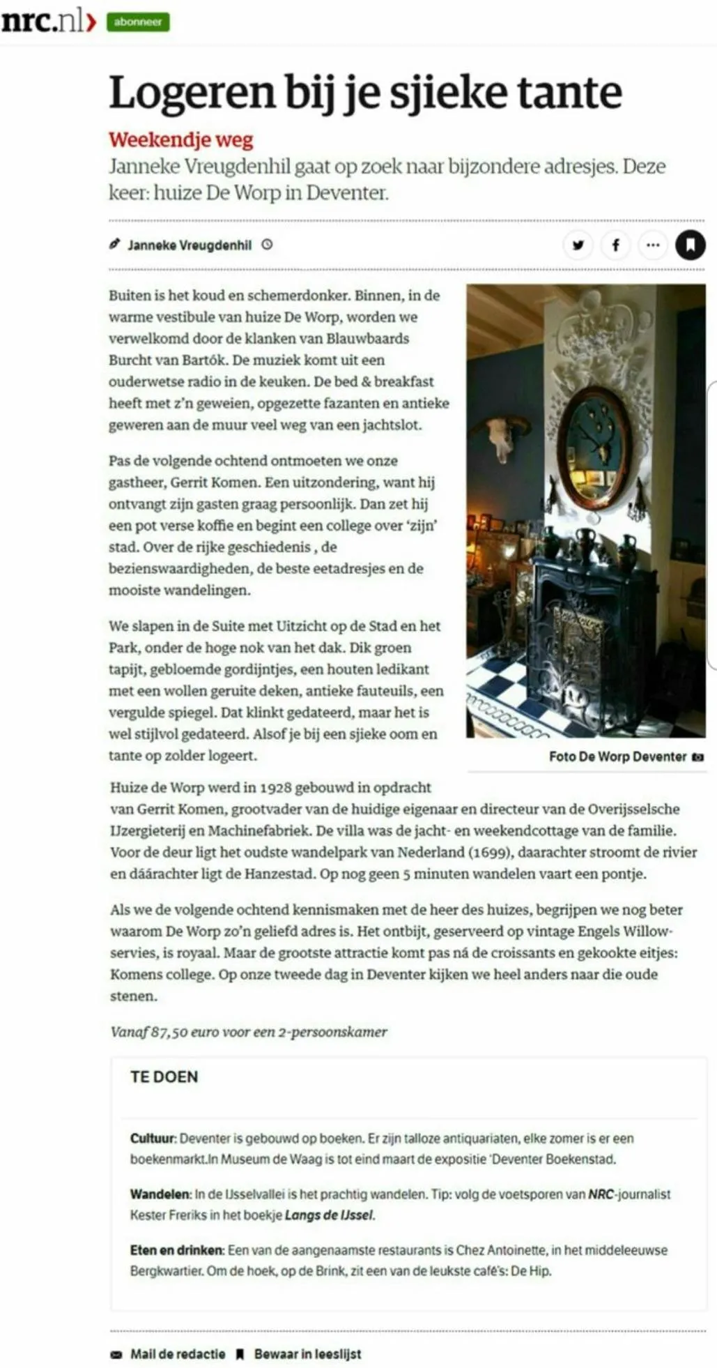 Deventer Heritage en Boutique B&B, museumhuis "De Worp", het huis met de theekoepel, logeren in authentiek historisch erfgoed