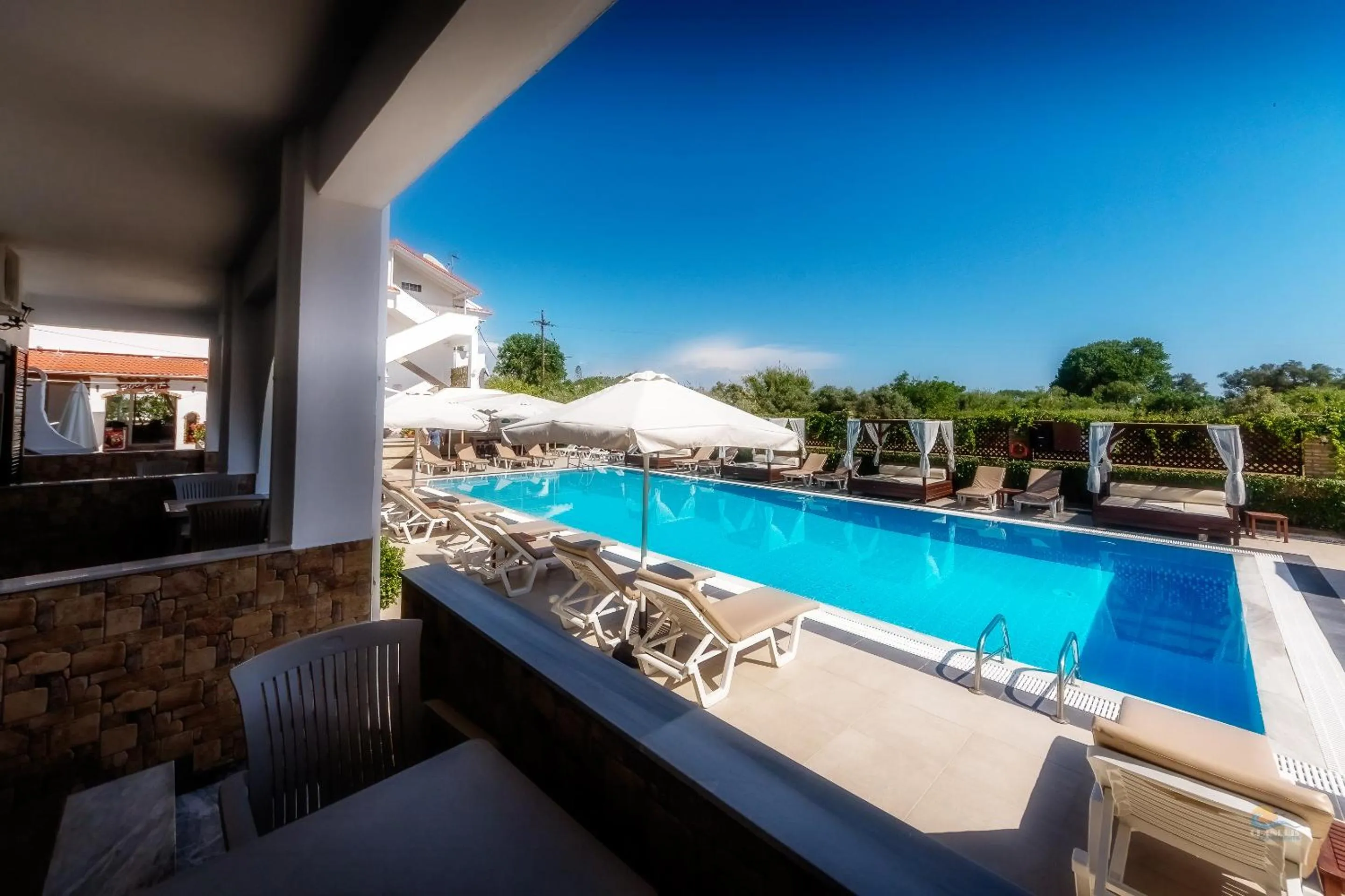 Pool view in Chandris Apartments