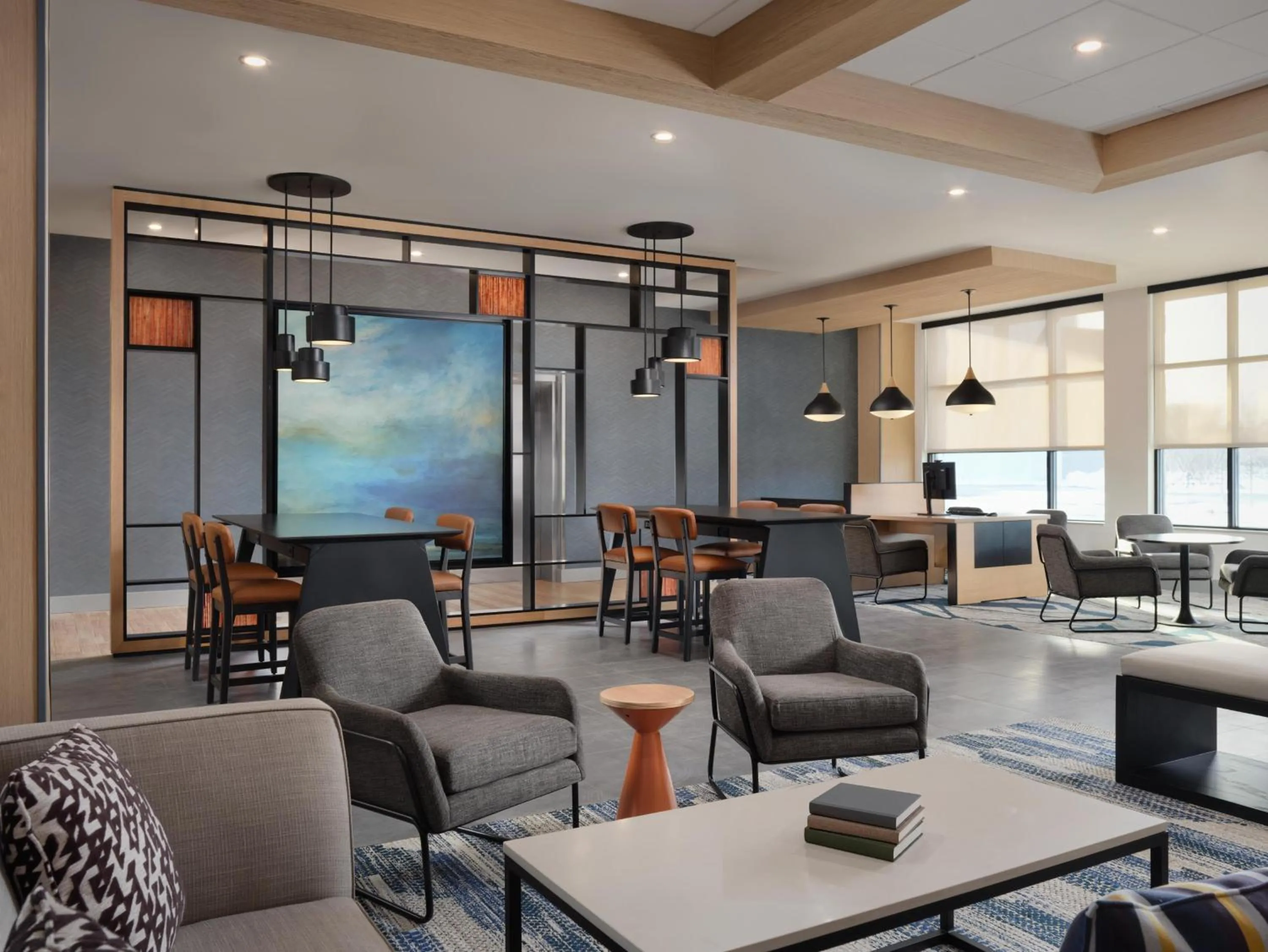 Lobby or reception in Hyatt House Schenectady / Mohawk Harbor