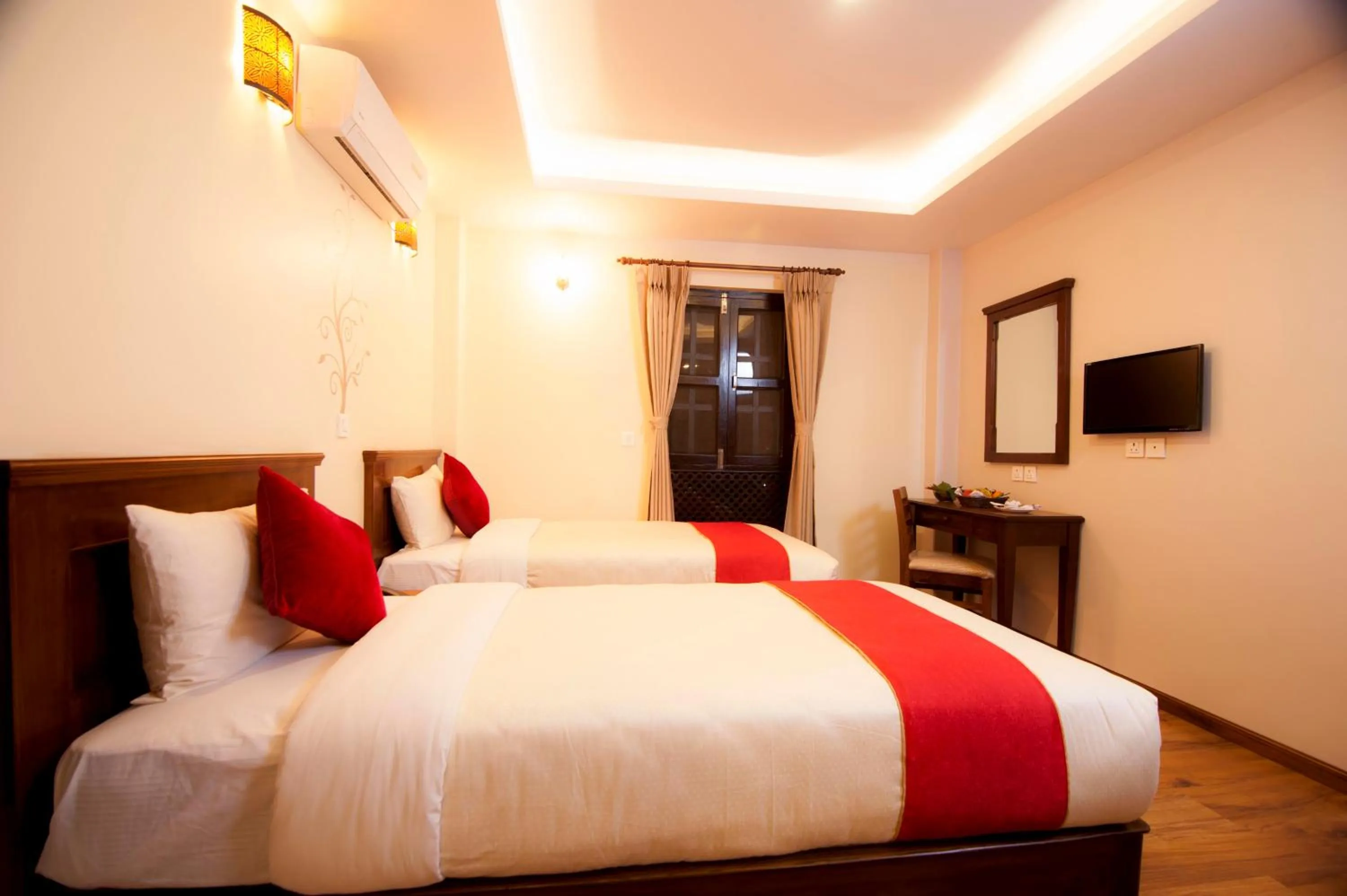 Decorative detail, Bed in Hotel Utsab Himalaya