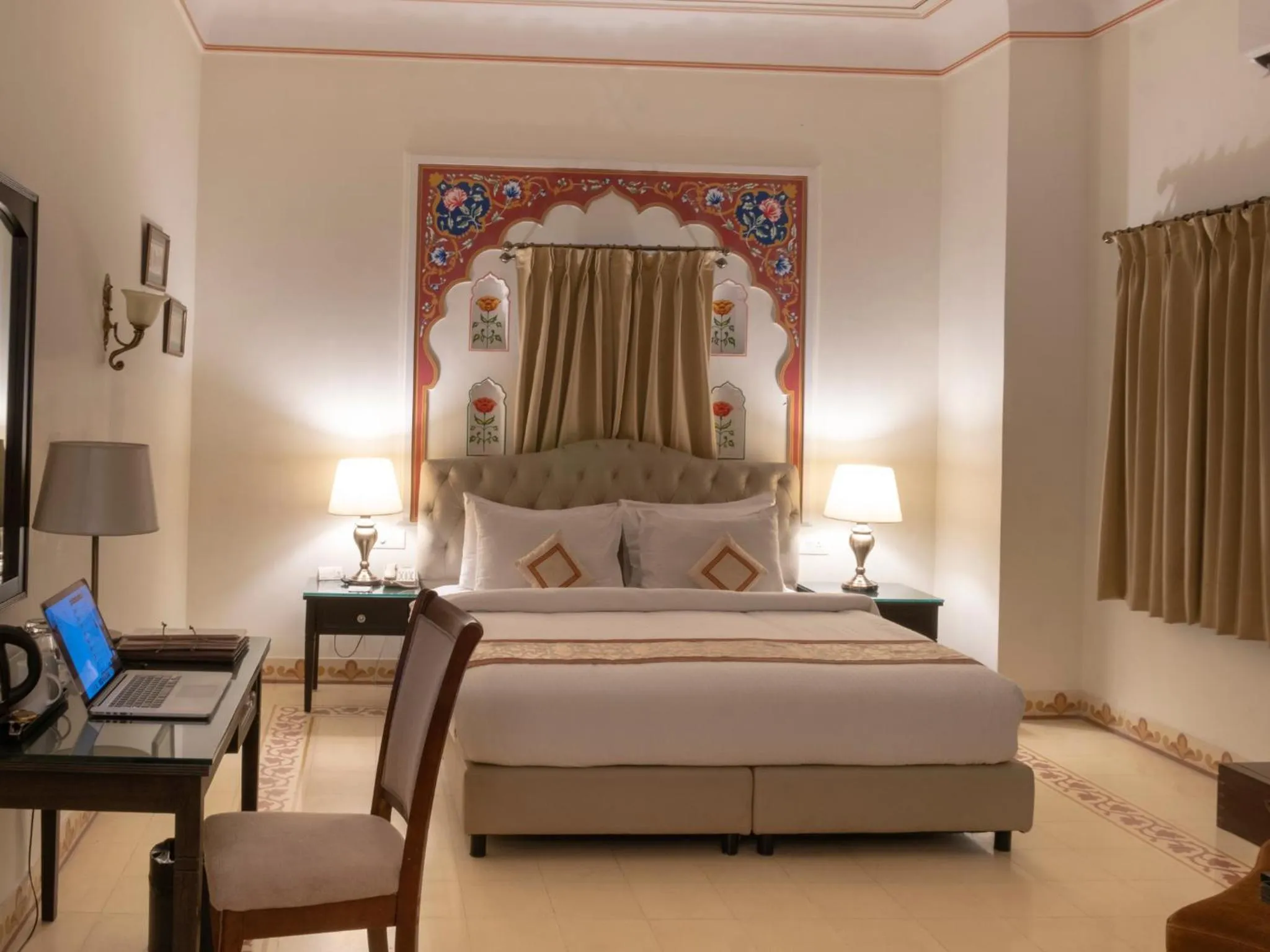 Bed in WelcomHeritage Ramgarh