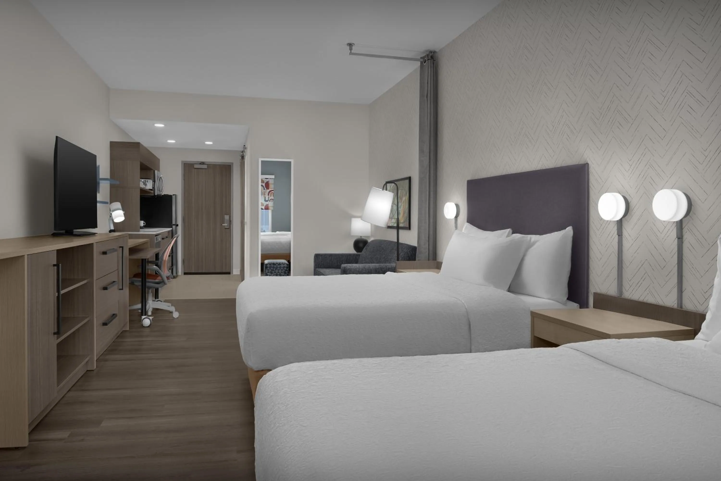 Living room, Bed in Home2 Suites By Hilton Concord Charlotte