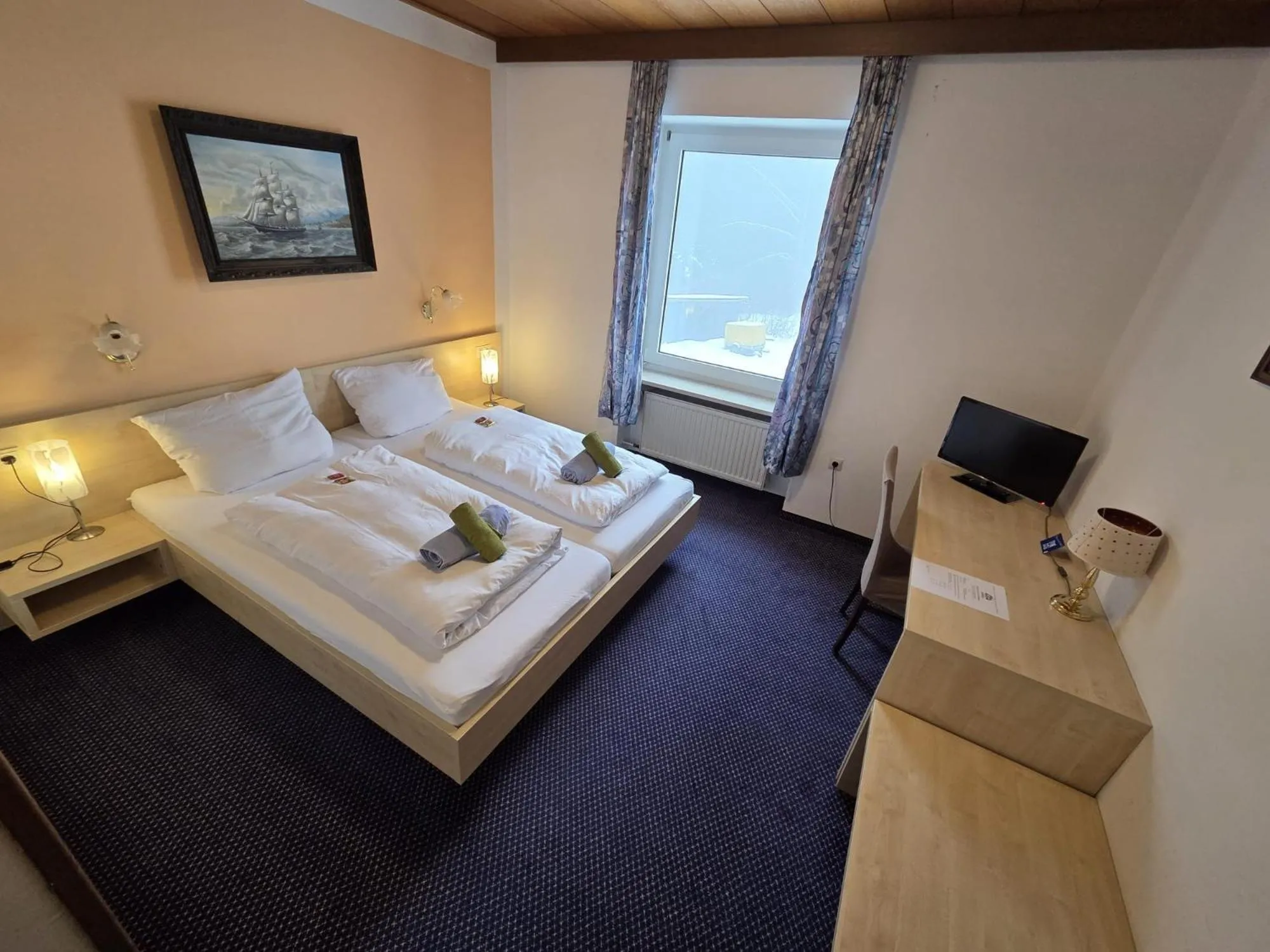 Bathroom, Bed in Hotel BURGWALD