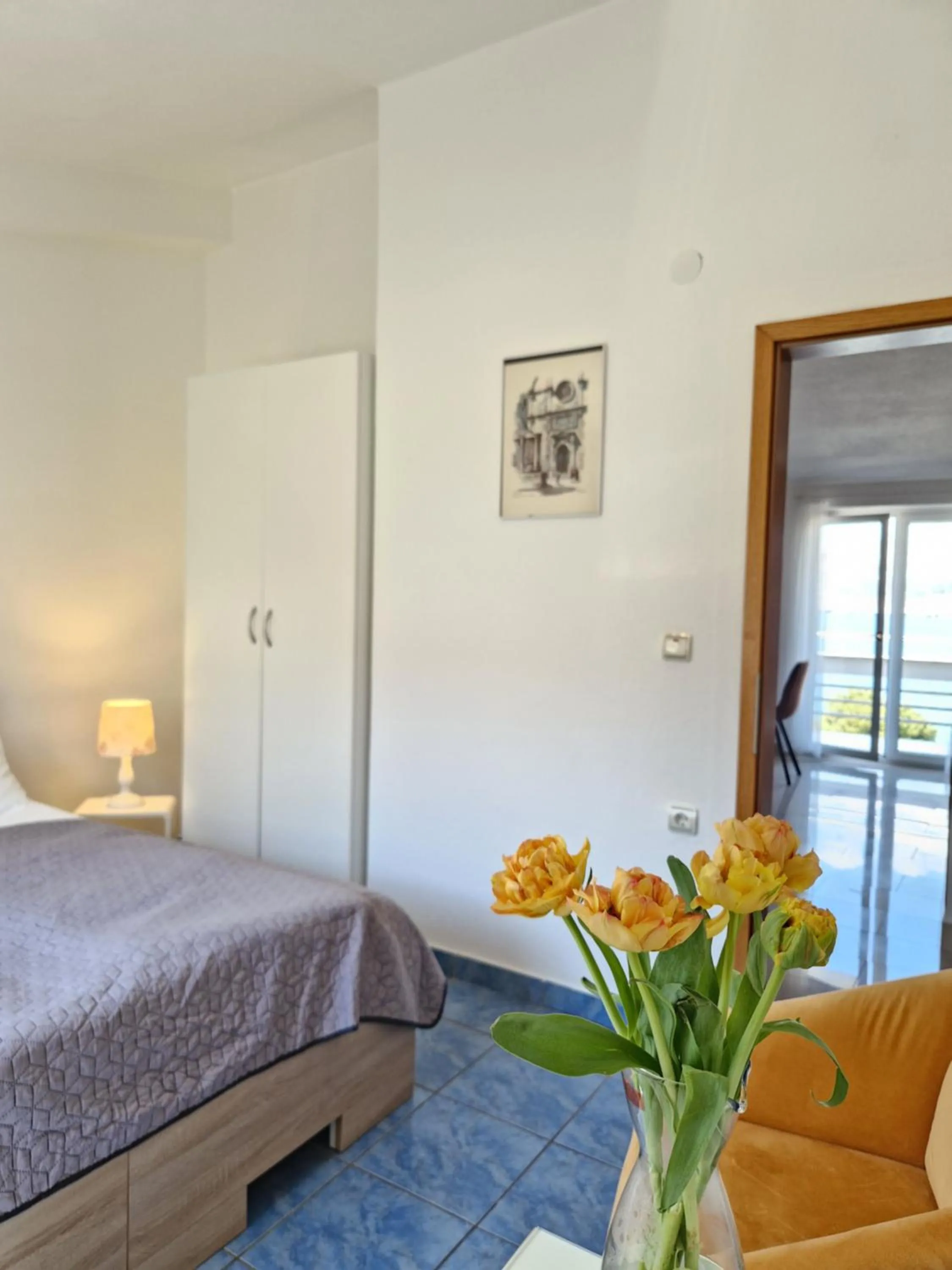 Bed in Apartments Silva with a view of sea