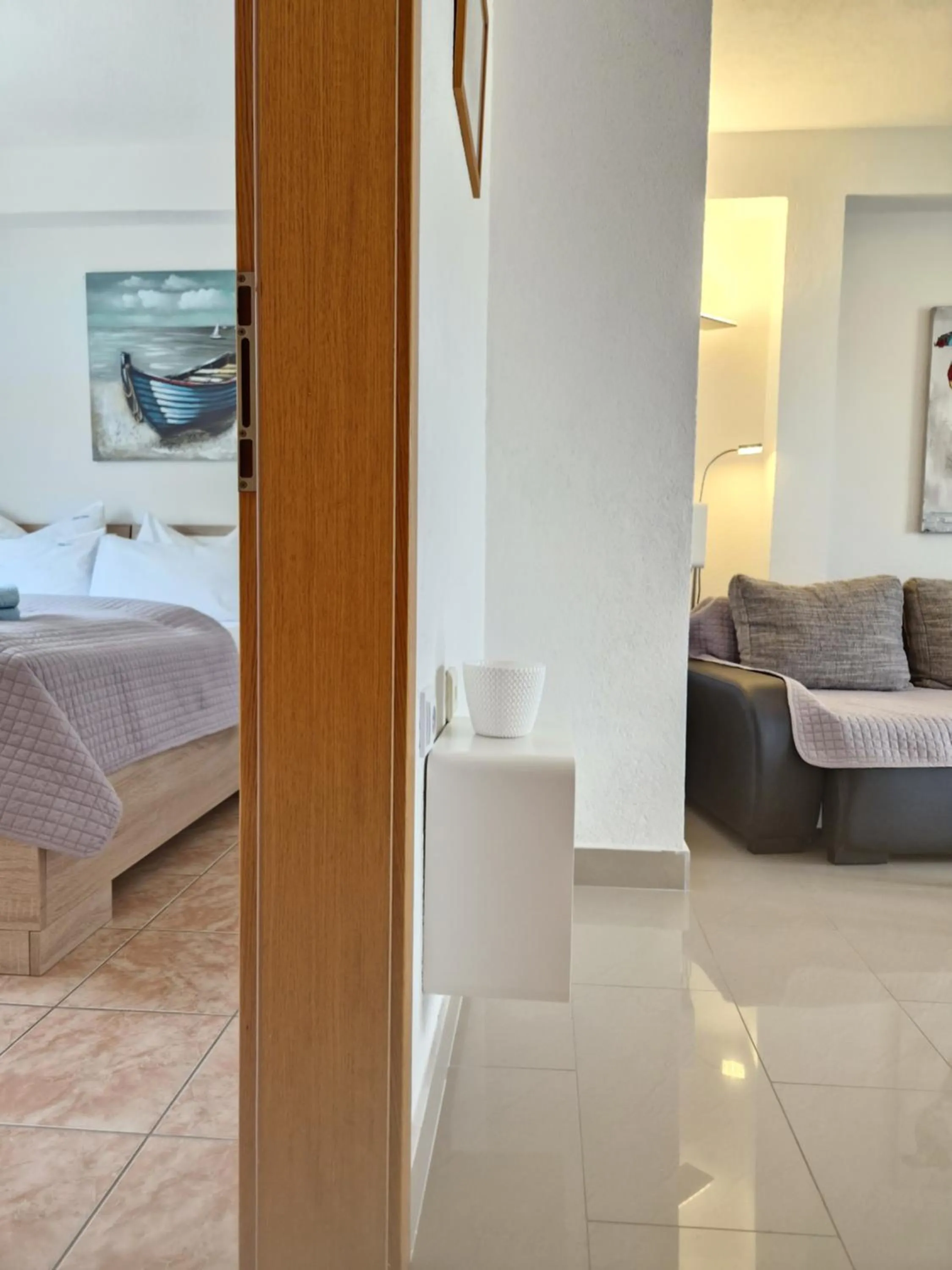 Bed in Apartments Silva with a view of sea