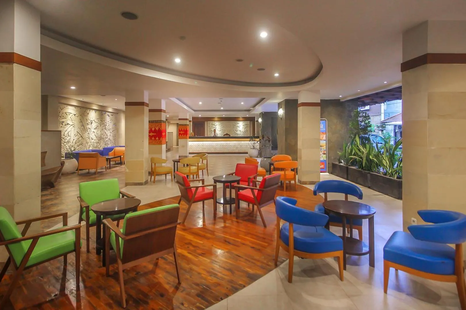 Seating area in d'Nusa Beach Club and Resort