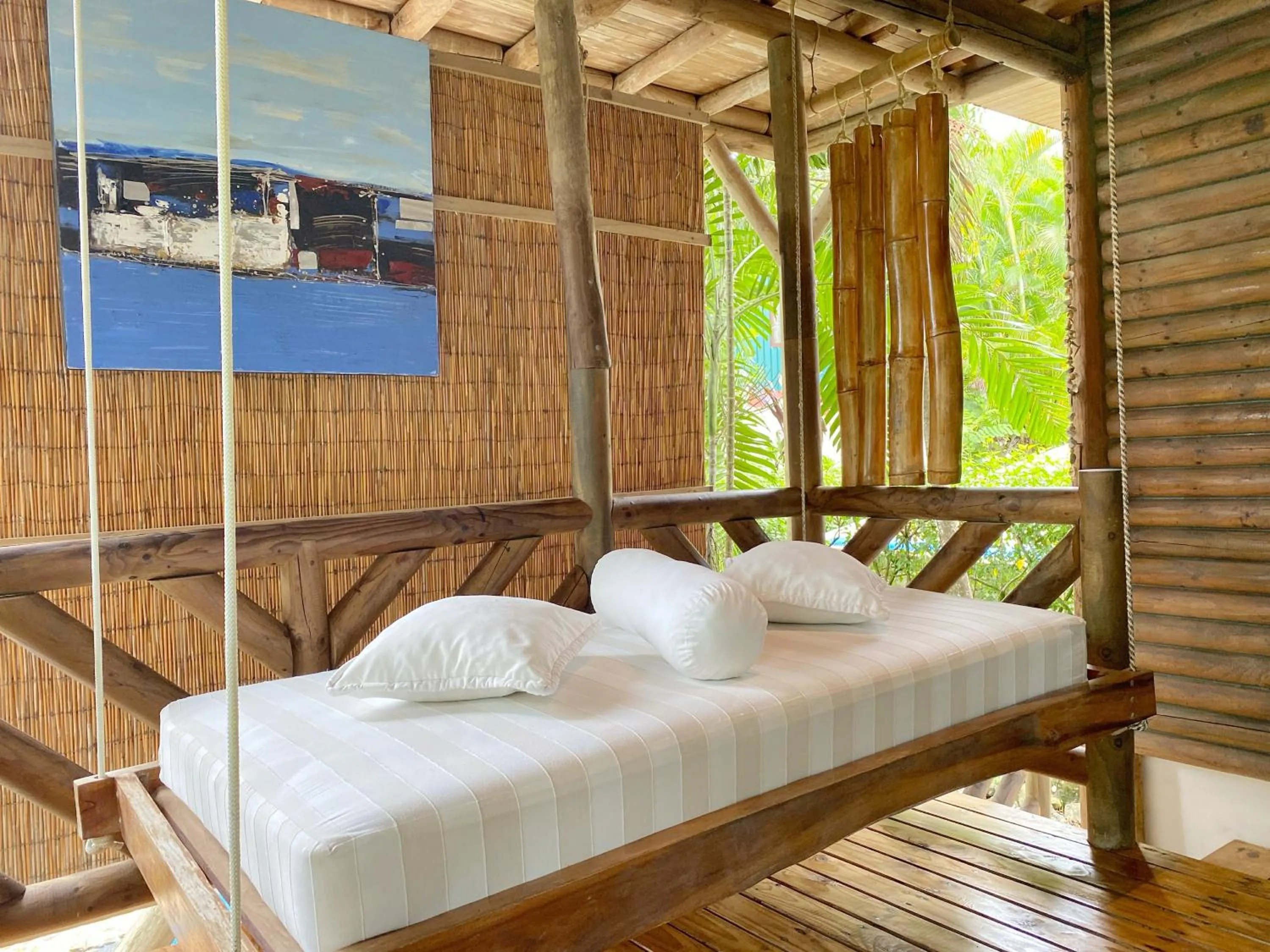 Balcony/Terrace, Bed in Horizon Hotel & Yoga center