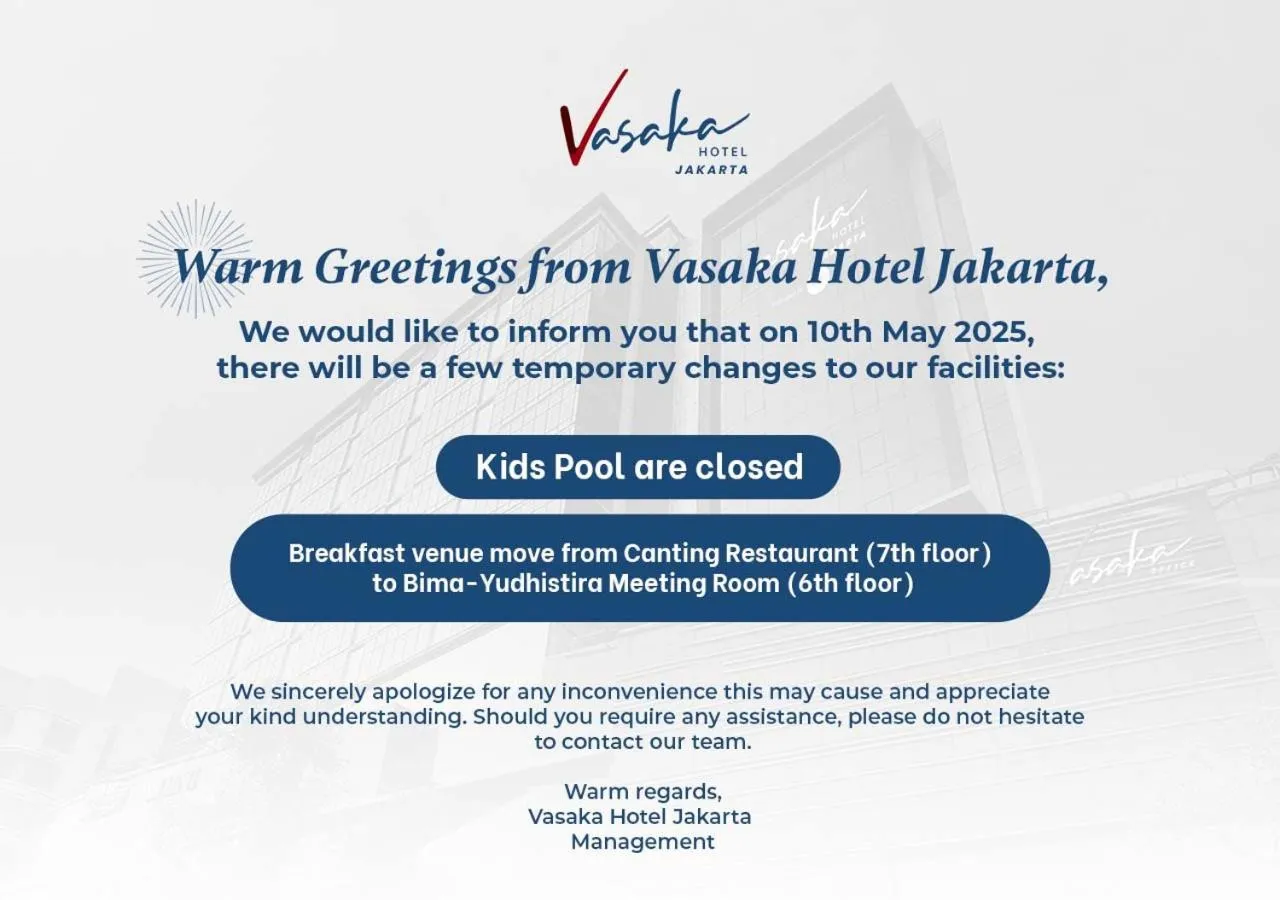 Area and facilities in Vasaka Hotel Jakarta Managed by Dafam