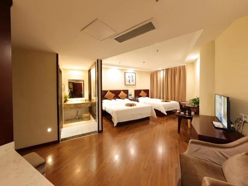 Bed in GreenTree Inn JiangSu HuaiAn University Town Science and Technology Avenue Business Hotel