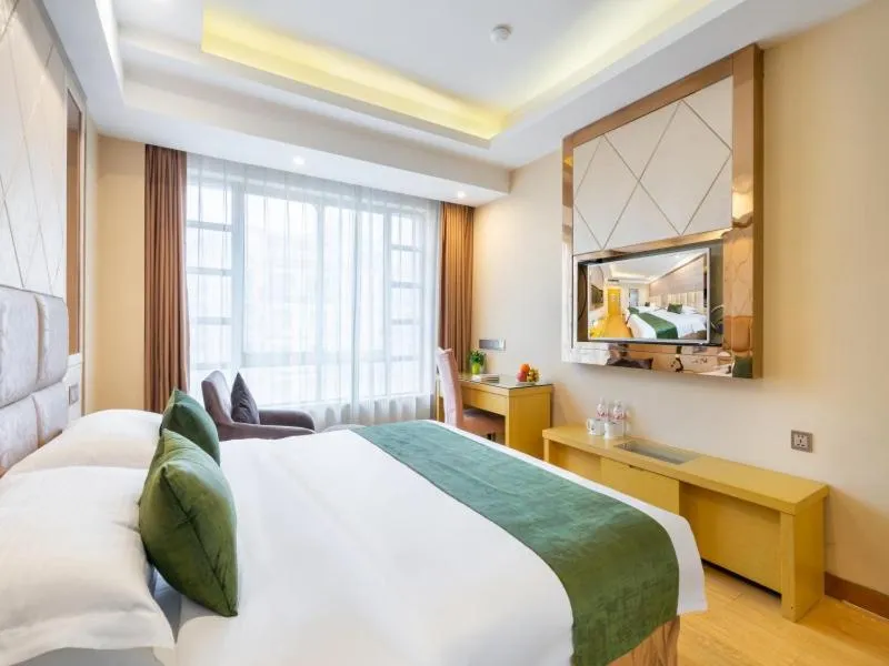 Bed in GreenTree Inn Zhejiang Jinhua Yiwu International Trade City Changchun Street Shell Hotel