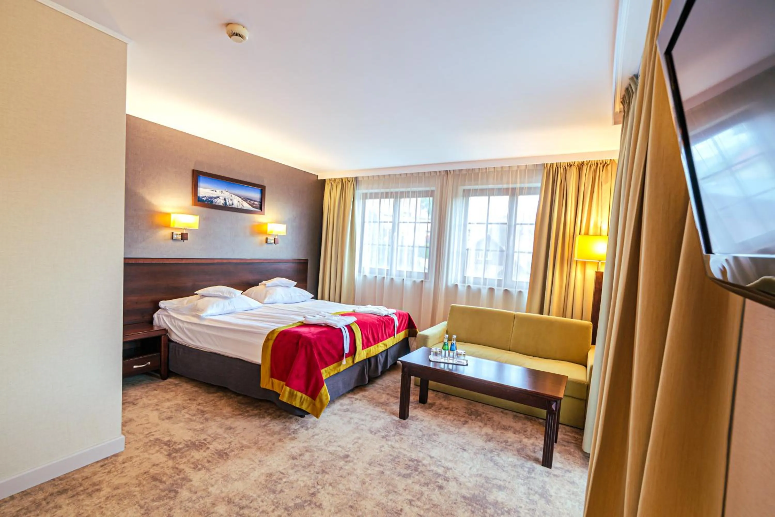 Communal lounge/ TV room, Bed in Hotel Kryształ Conference & Spa