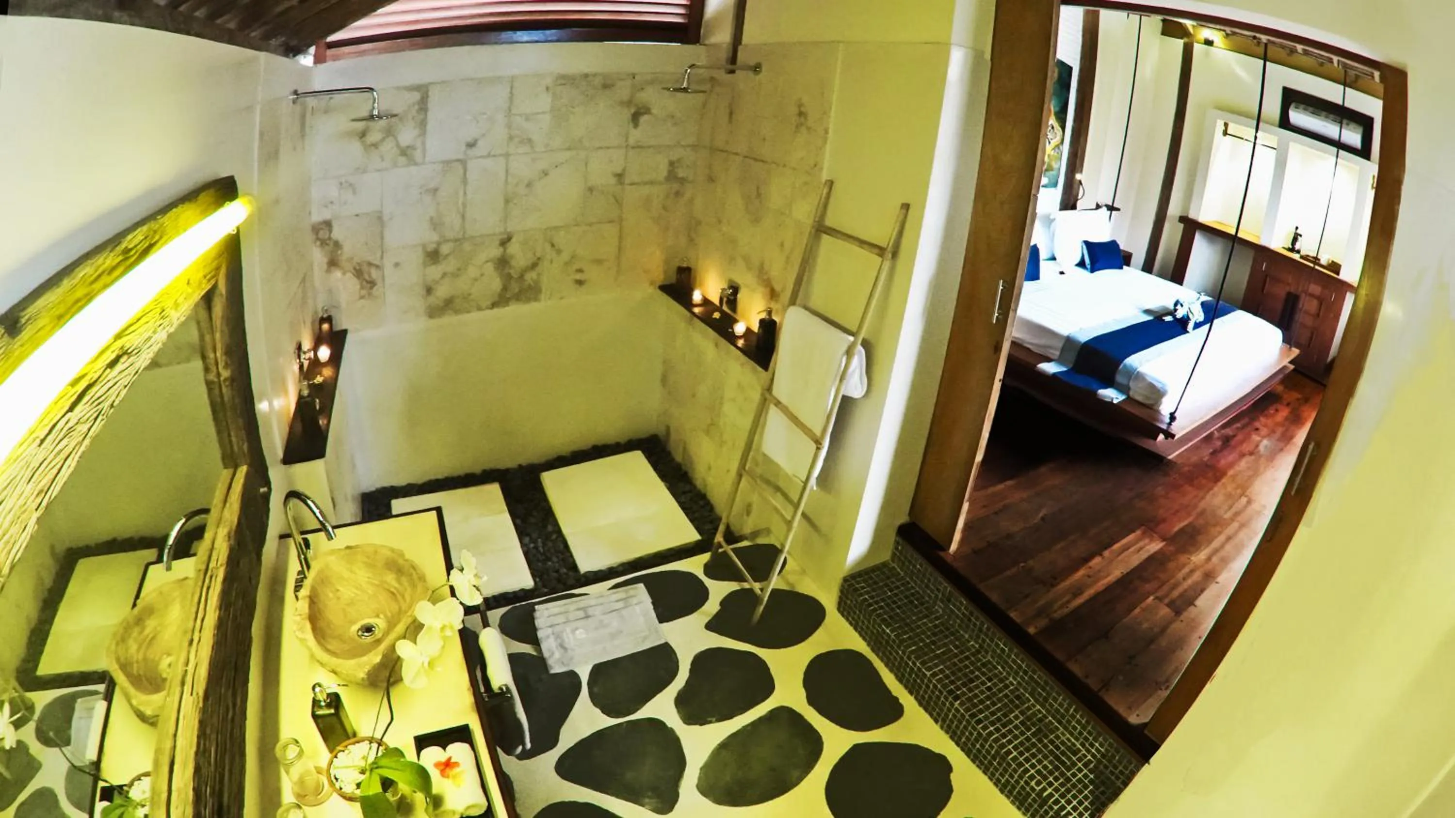 Bathroom, Bed in Kaleydo Villas