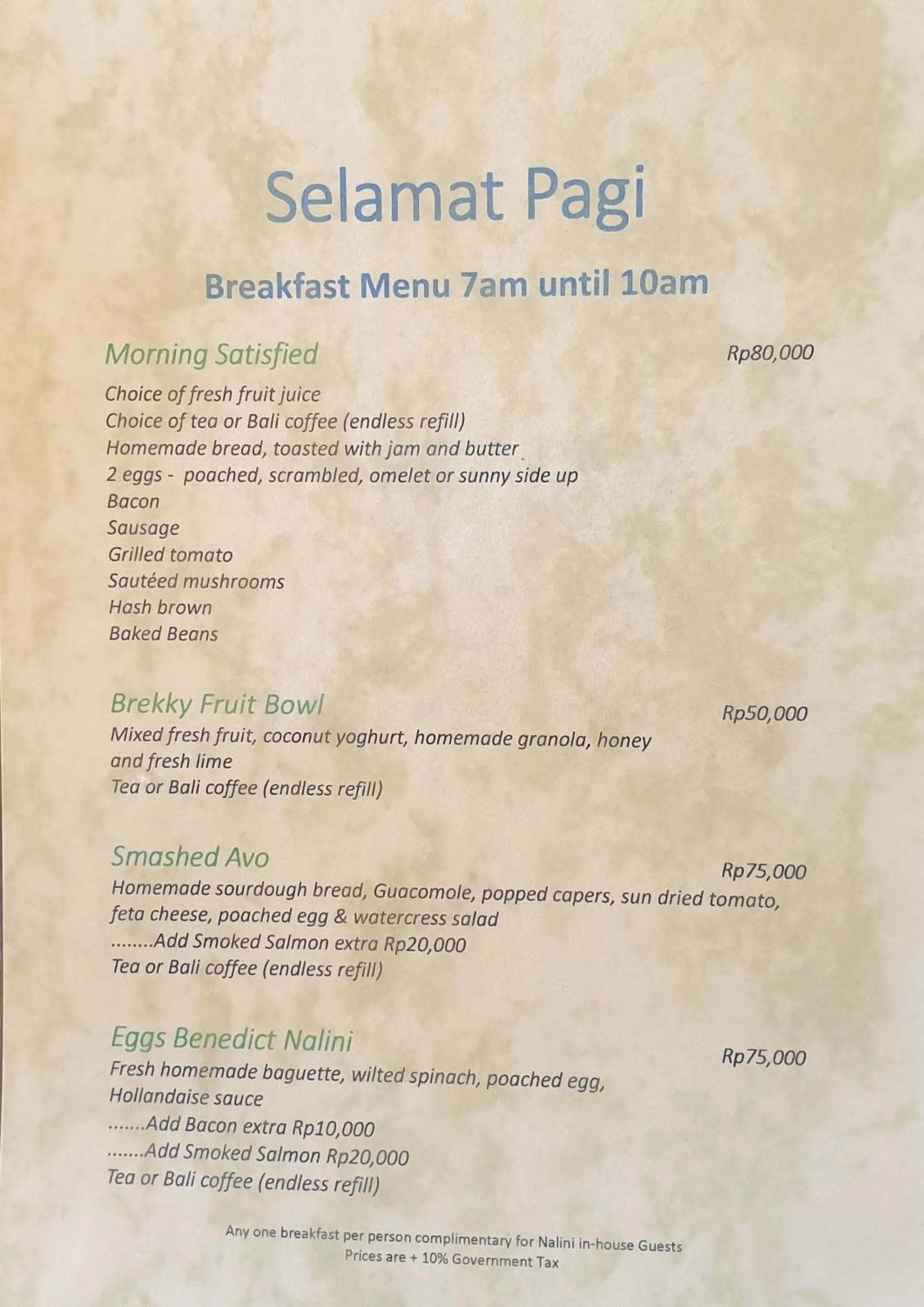 Breakfast in Nalini Resort