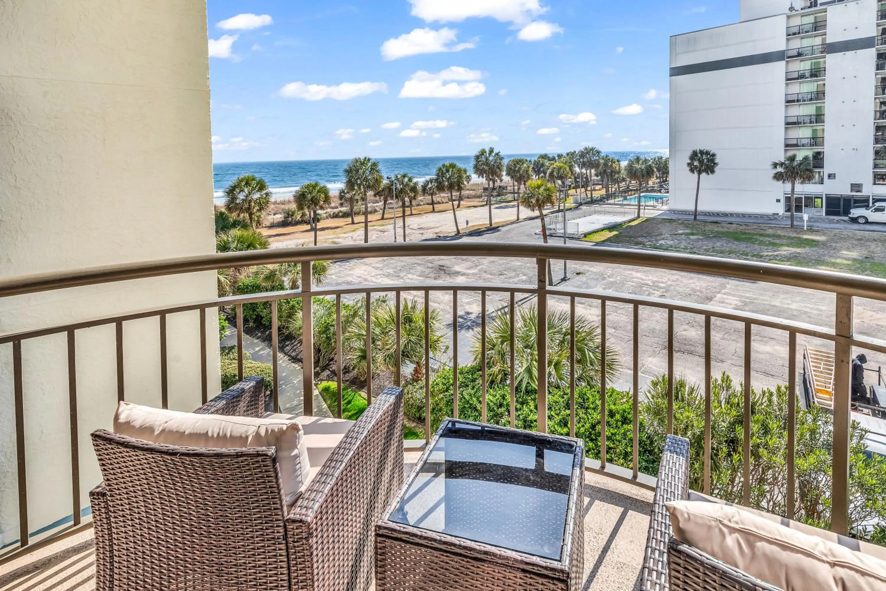 Balcony/Terrace in Oceanfront condo Steps to the beach w No Resort Fees