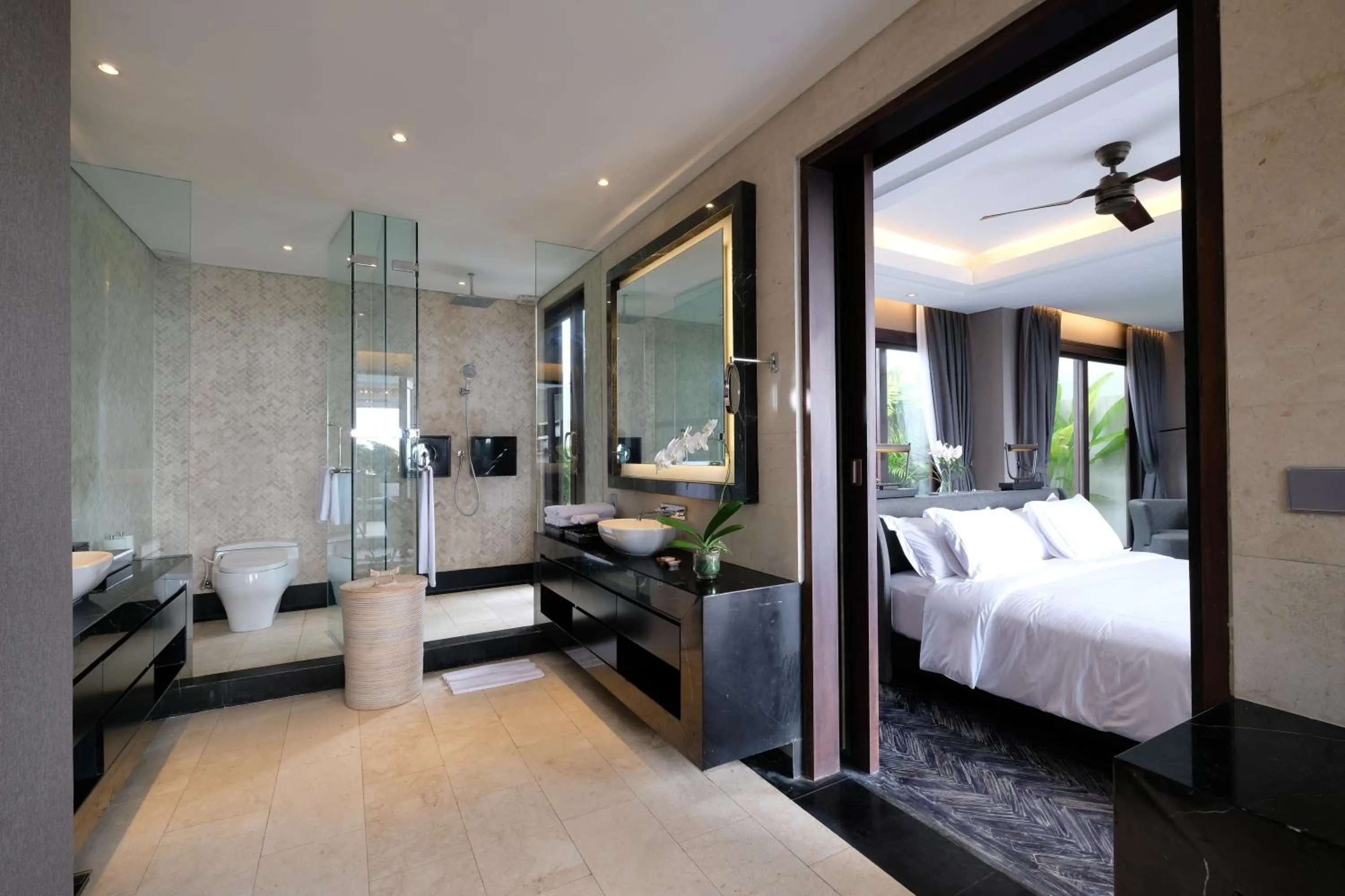 Bathroom, Bed in Prasana Villas by Arjani Resorts
