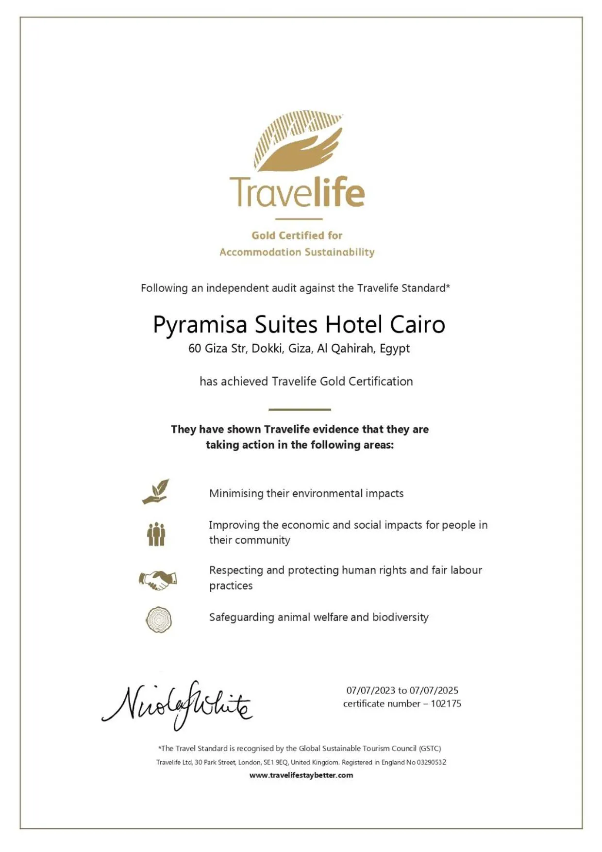 Certificate/Award in Pyramisa Suites Hotel Cairo