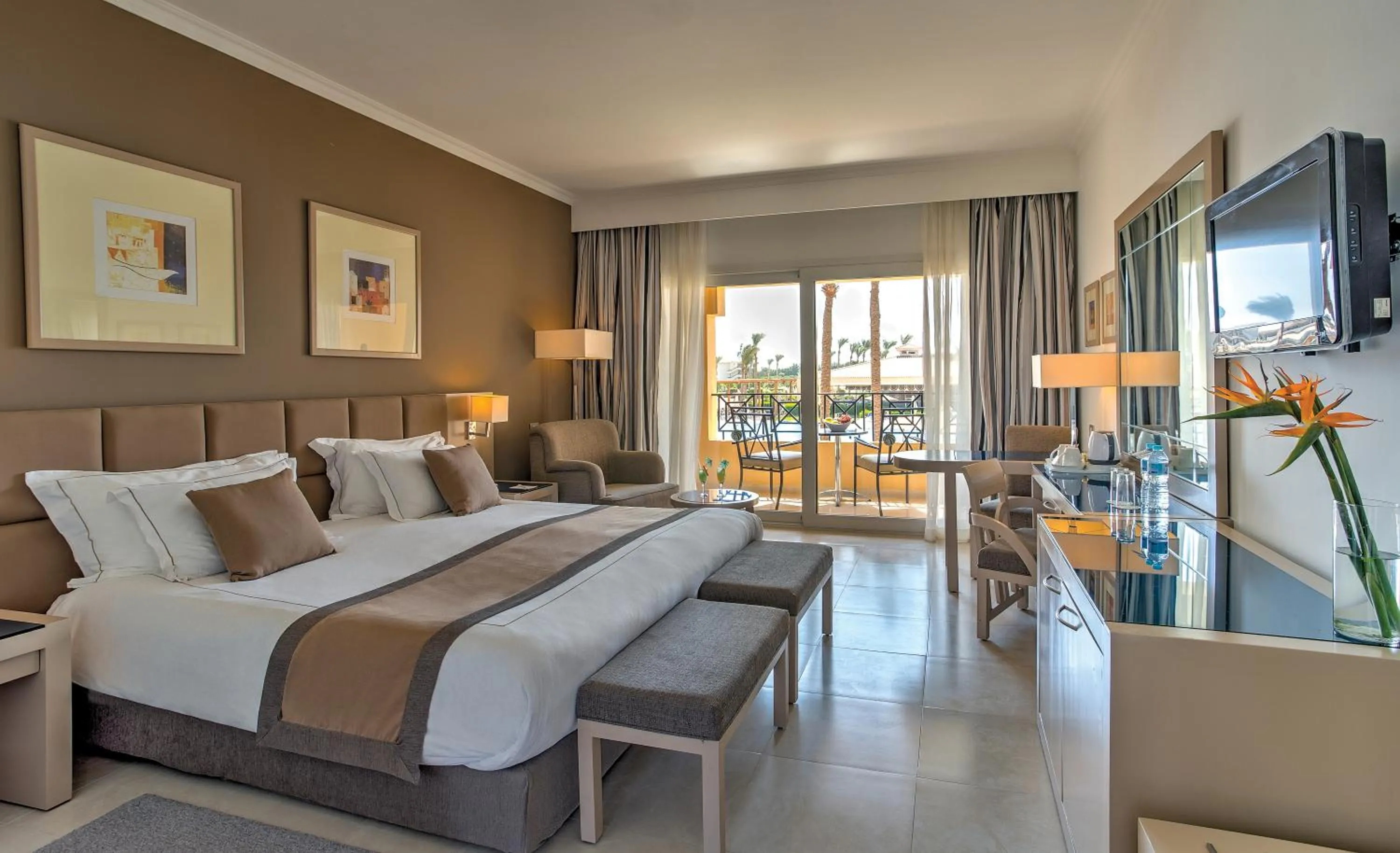 Pool view, Bed in Cleopatra Luxury Beach Resort Makadi Bay - Adults only