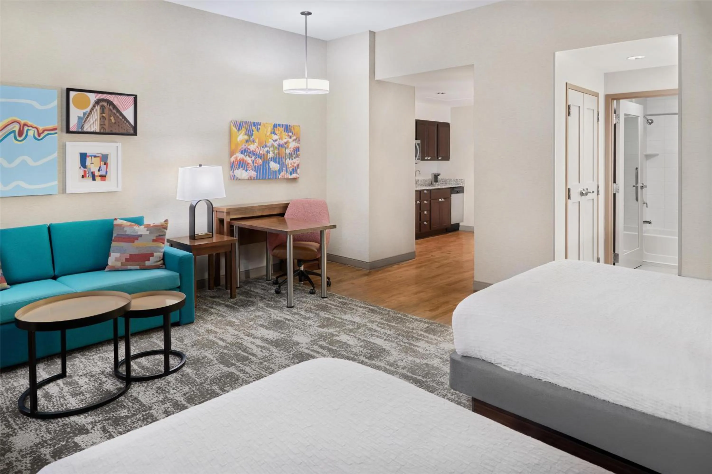 Living room, Bed in Homewood Suites by Hilton Grand Rapids Downtown