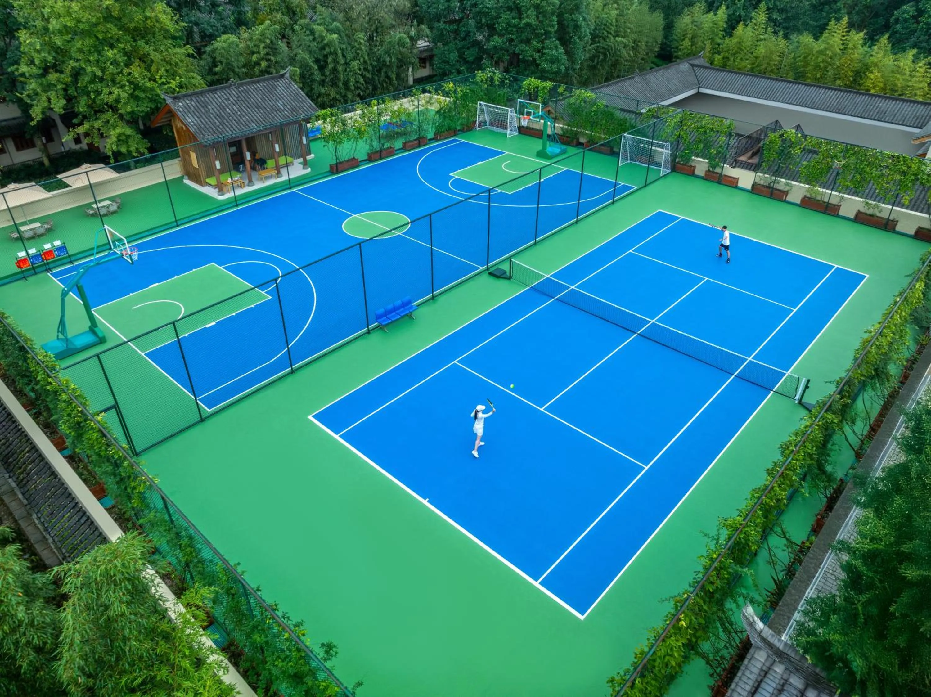 Tennis court in Six Senses Qing Cheng Mountain