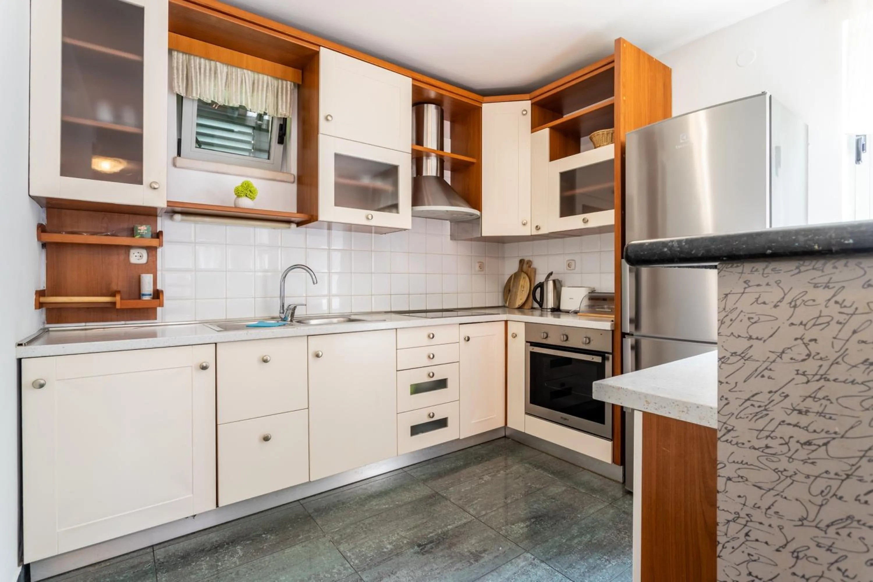 kitchen in Villa Violeta with the sea view, 3 min walk to the beach