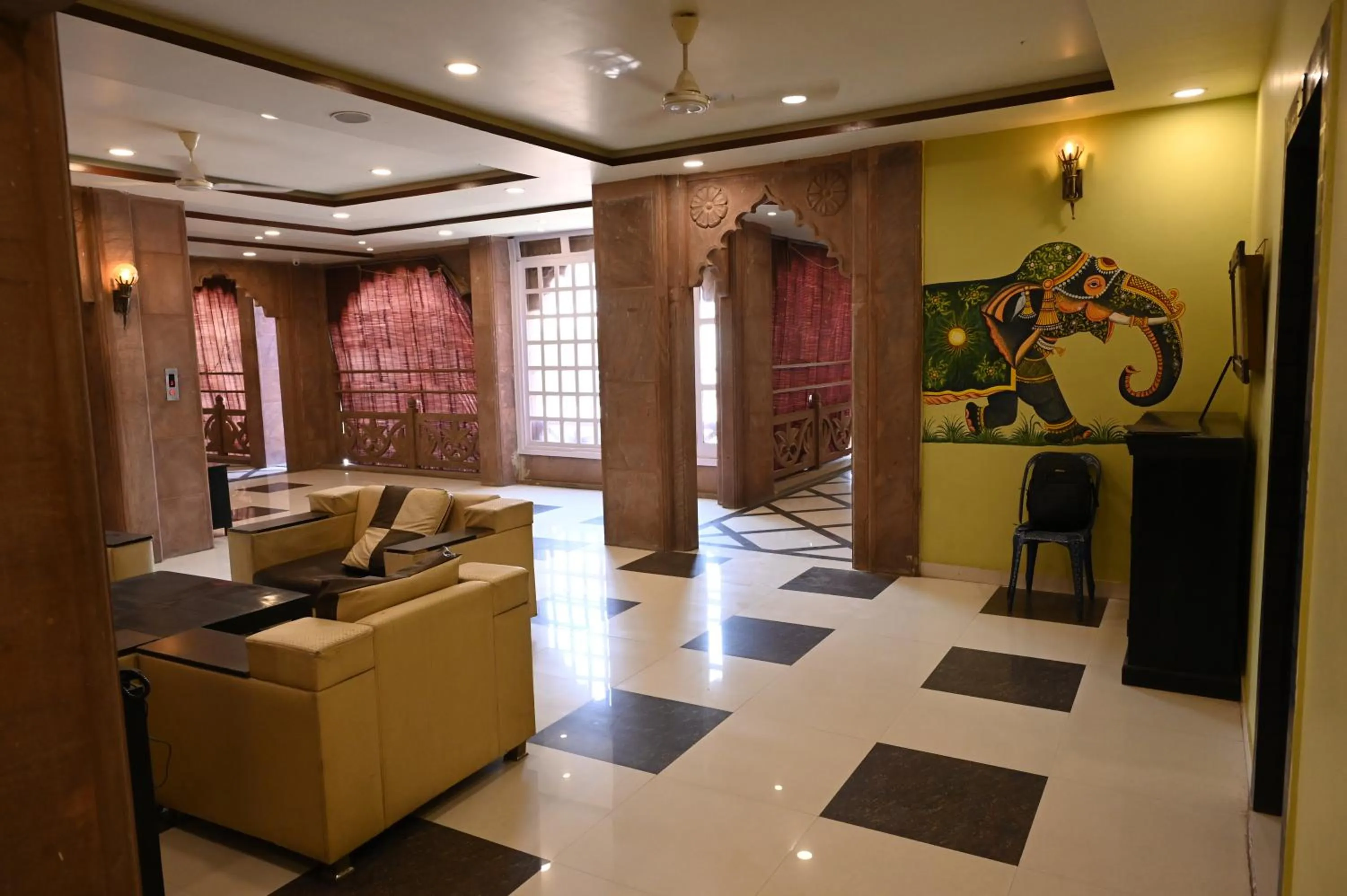 Seating area in Om Heritage Haveli