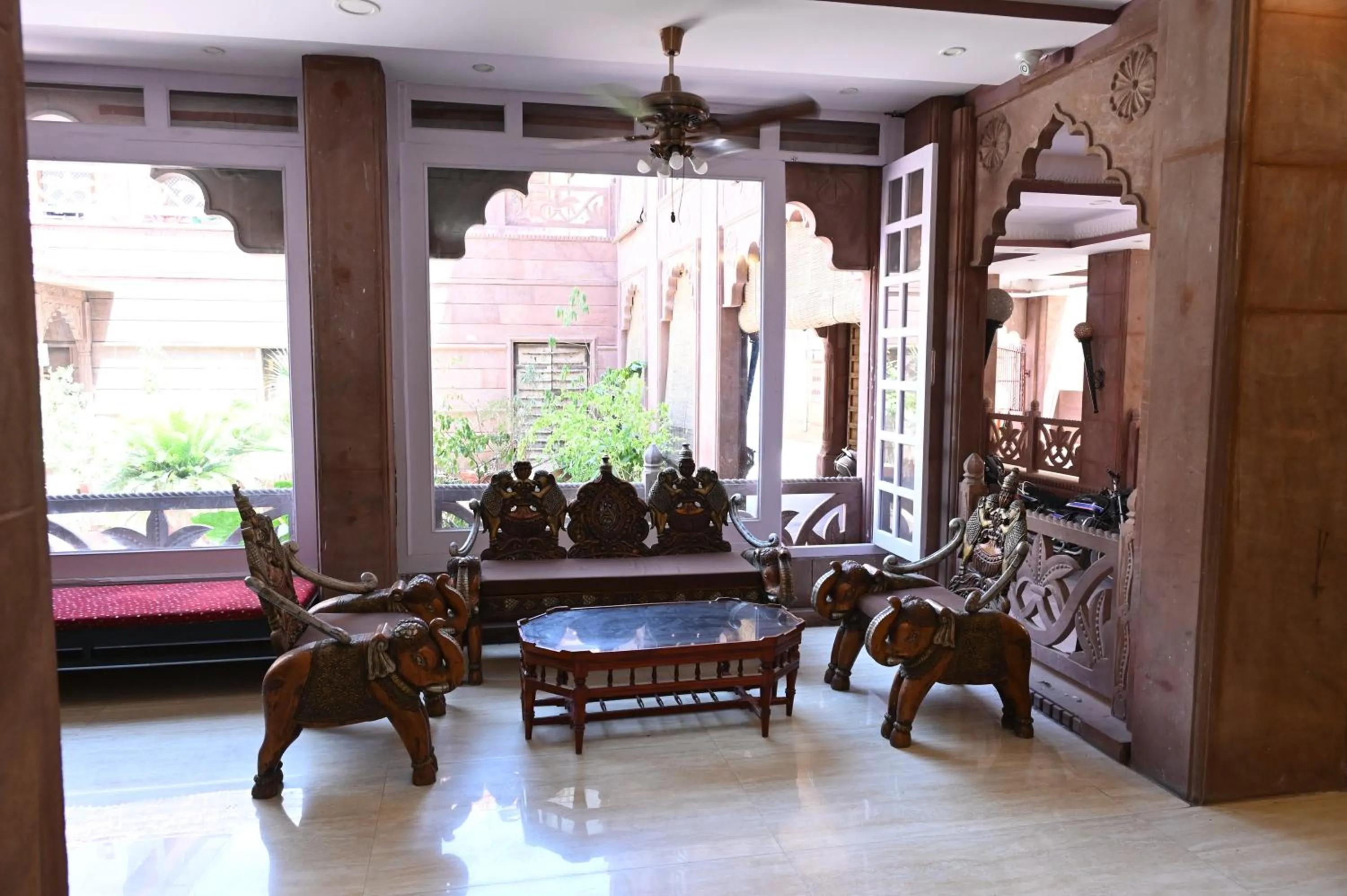 Seating area in Om Heritage Haveli