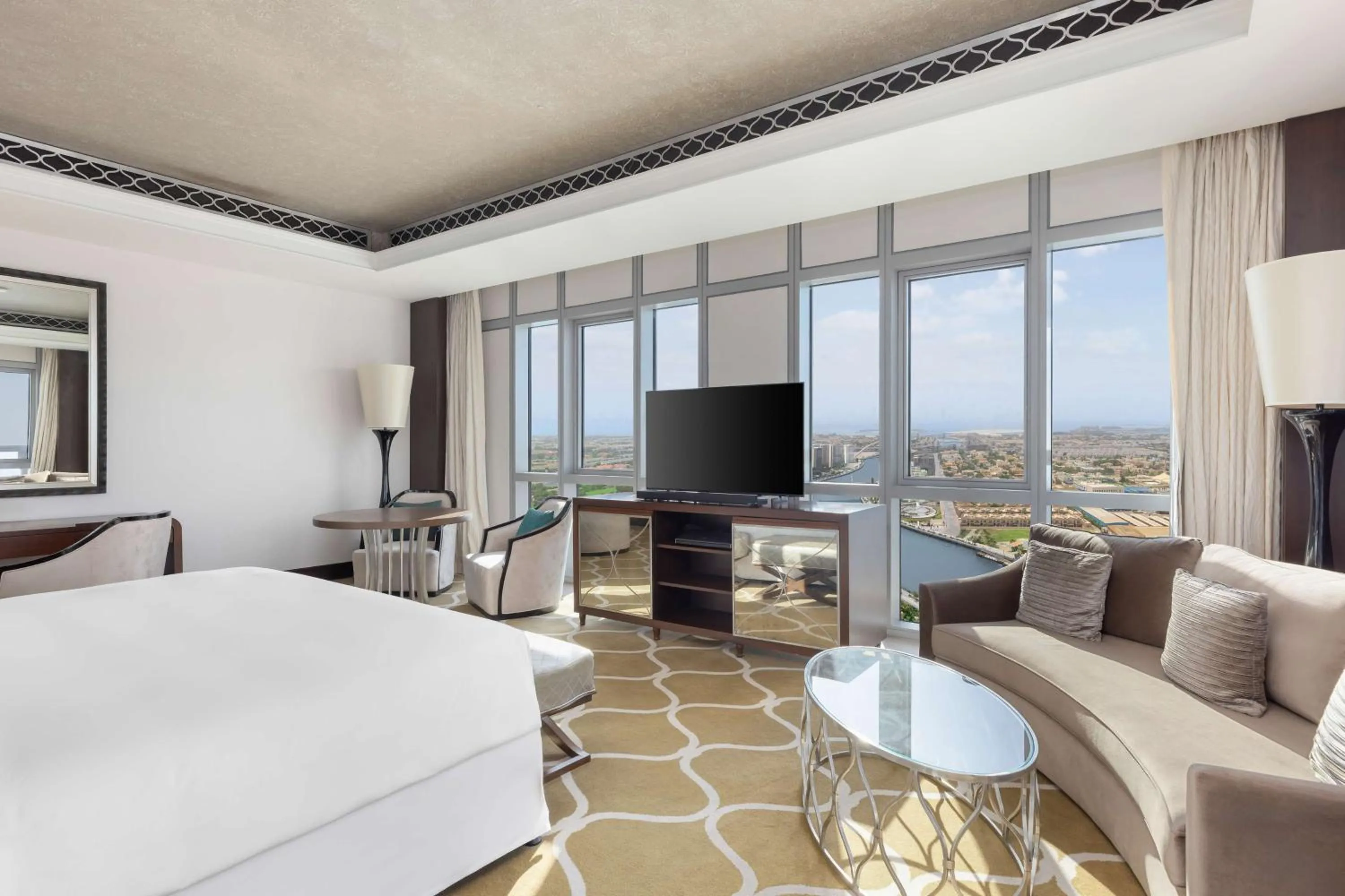 View (from property/room), Bed in Hilton Dubai Al Habtoor City
