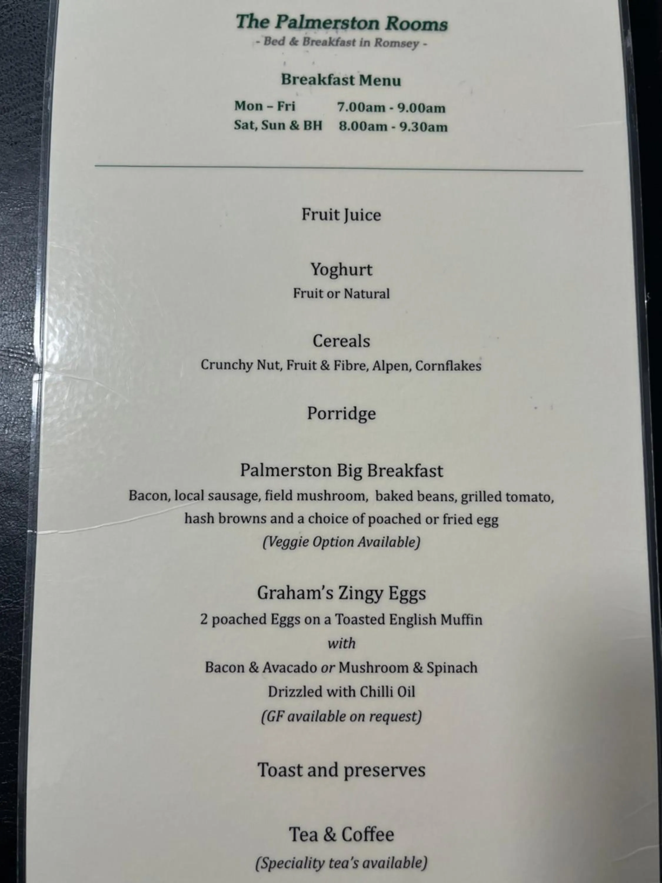 Breakfast in The Palmerston Rooms