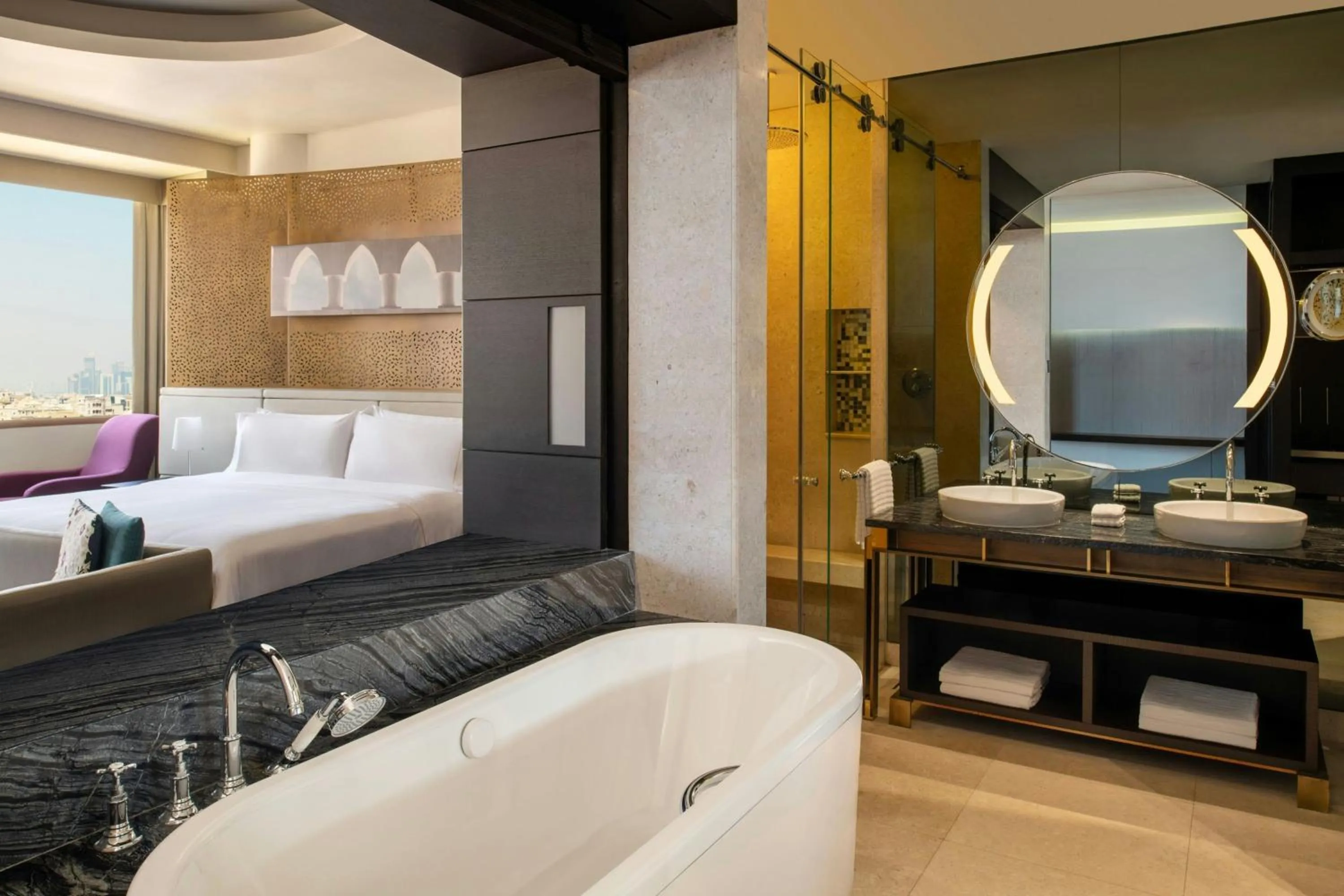 Bathroom, Bed in The Westin Doha Hotel & Spa