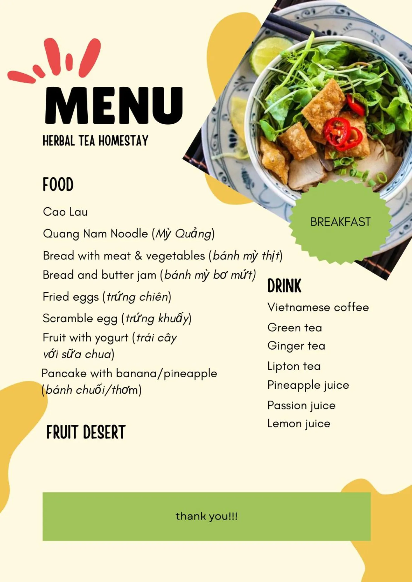 Restaurant/places to eat in Herbal Tea Homestay