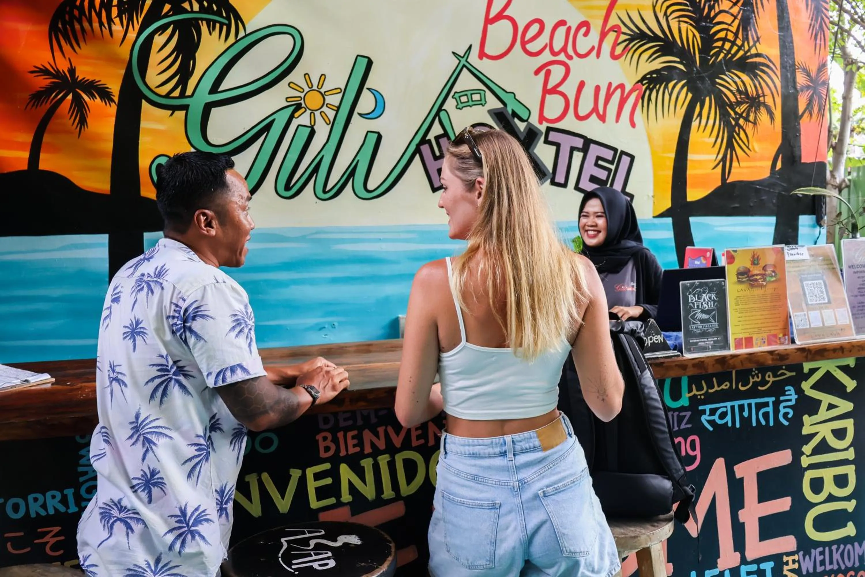 People in Gili Beach Bum Hostel