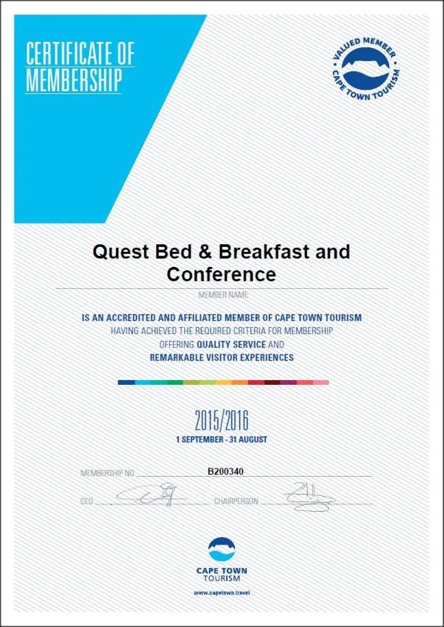 Logo/Certificate/Sign in Quest Bed And Breakfast