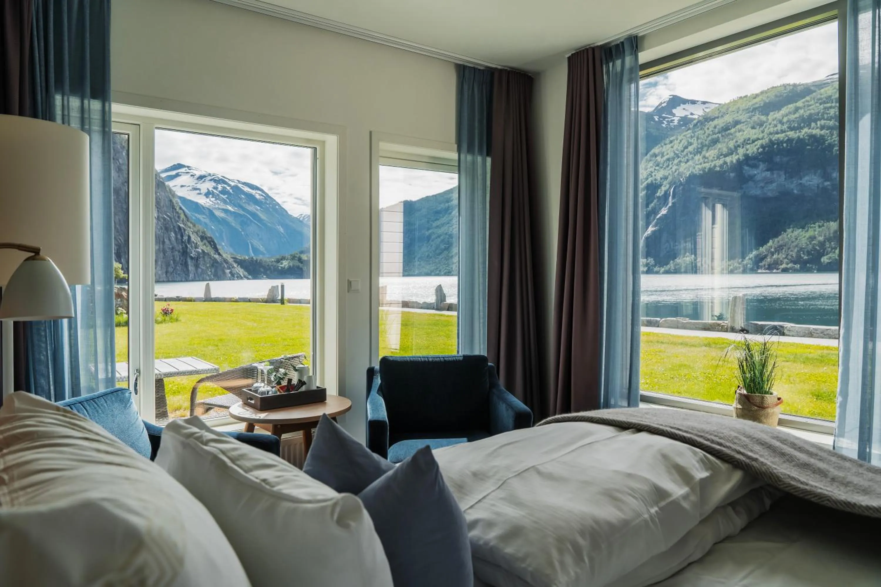 View (from property/room), Bed in Valldal Fjordhotell - by Classic Norway Hotels