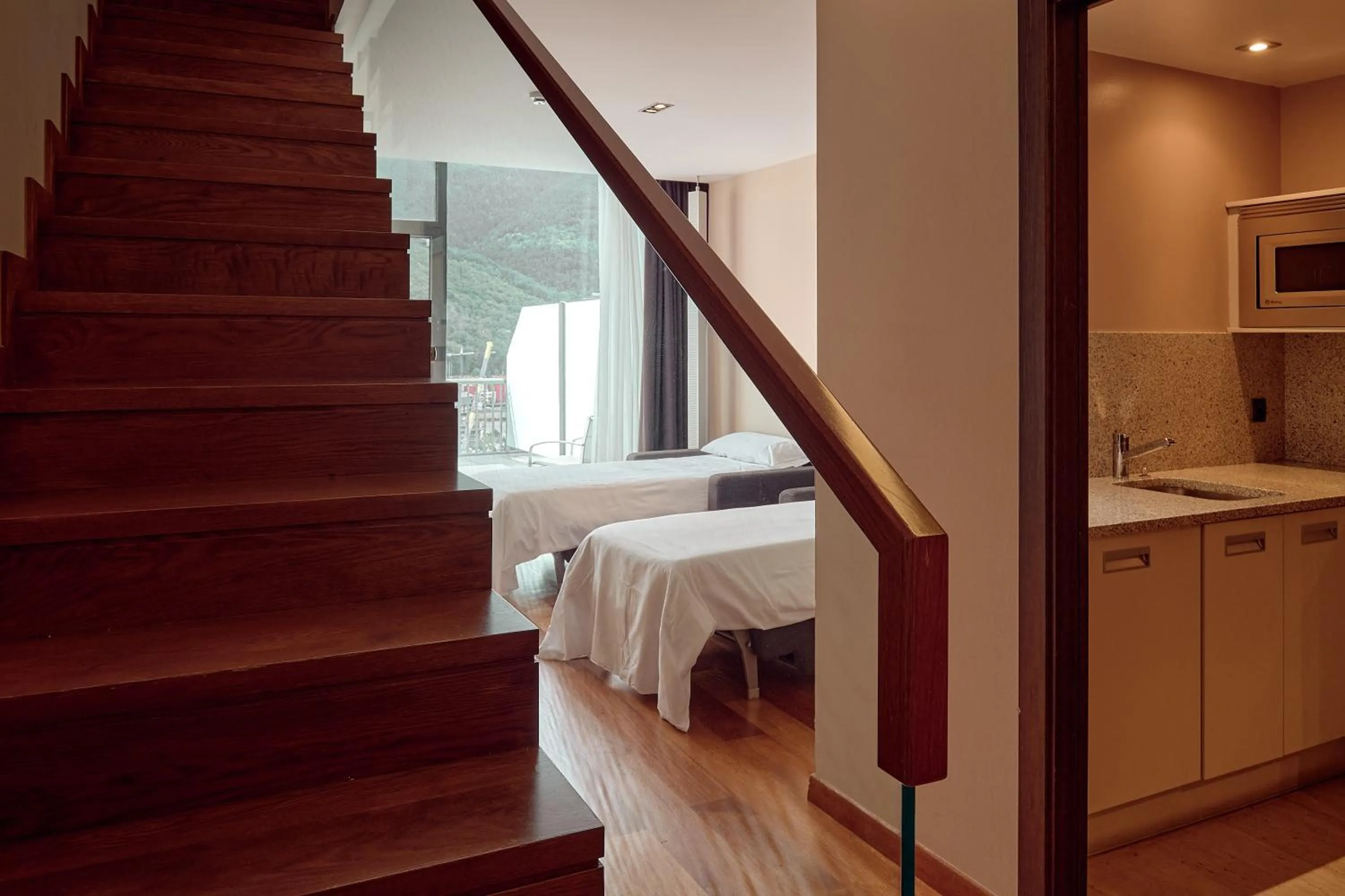 Kitchen or kitchenette, Bed in Andorra Park Hotel