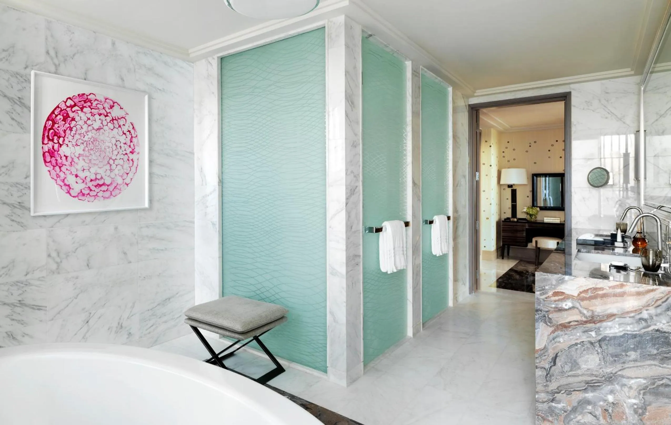 Bathroom, Bed in Four Seasons Hotel Abu Dhabi at Al Maryah Island