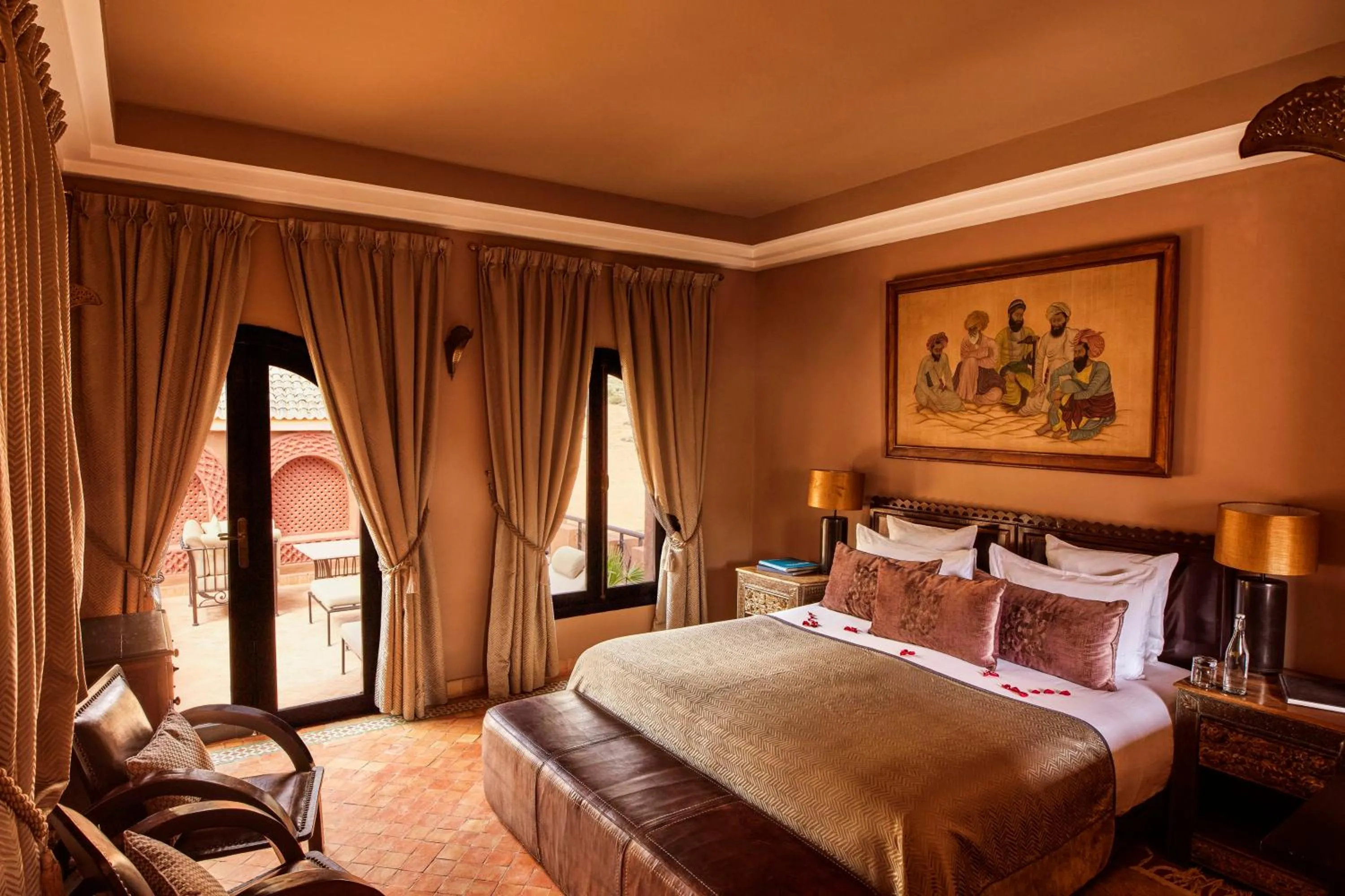 Patio, Bed in Kasbah Tamadot - Sir Richard Branson's Moroccan Retreat