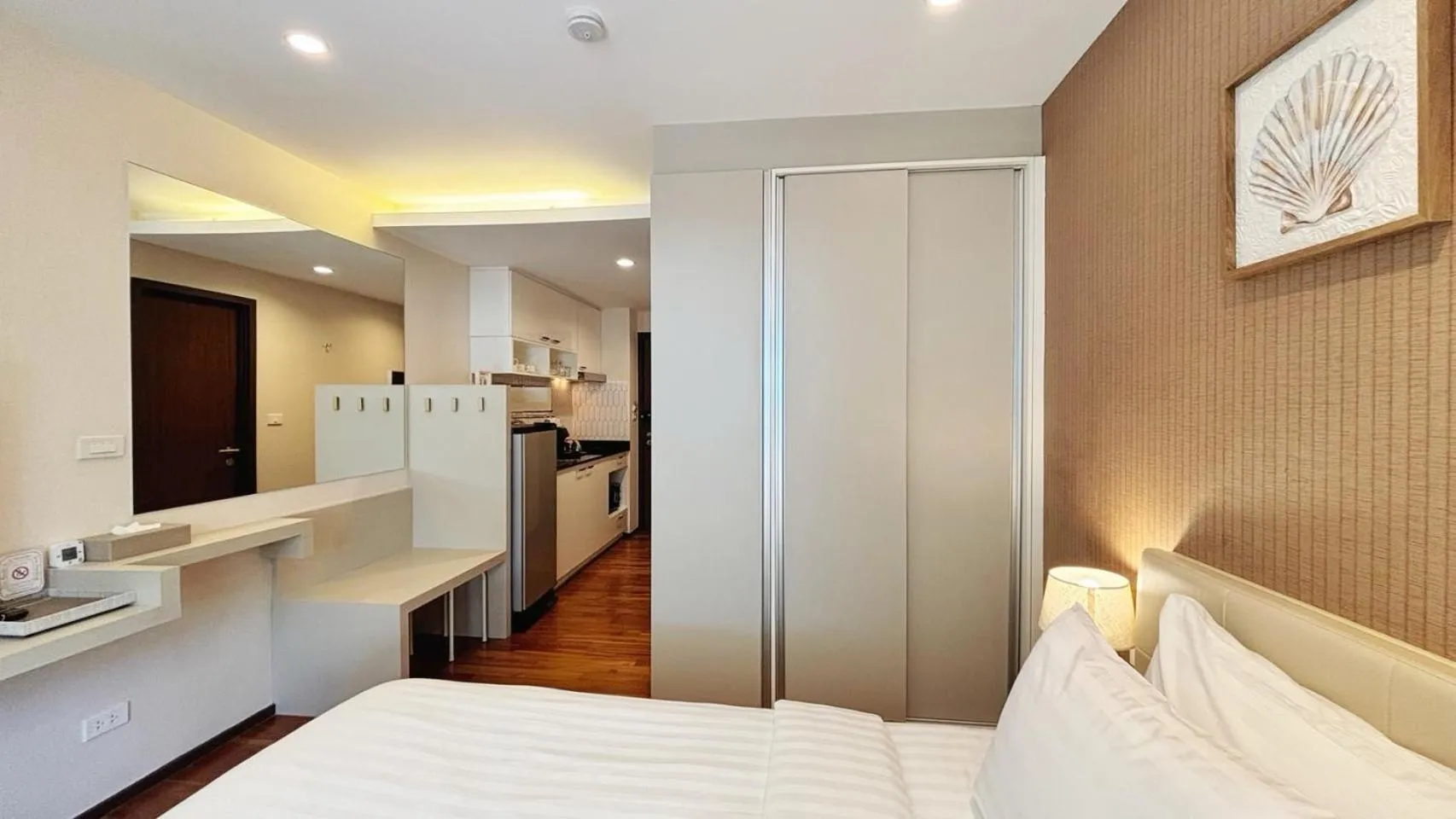 Kitchen or kitchenette, Bed in The Title KR Beach Condotel Rawai Beach