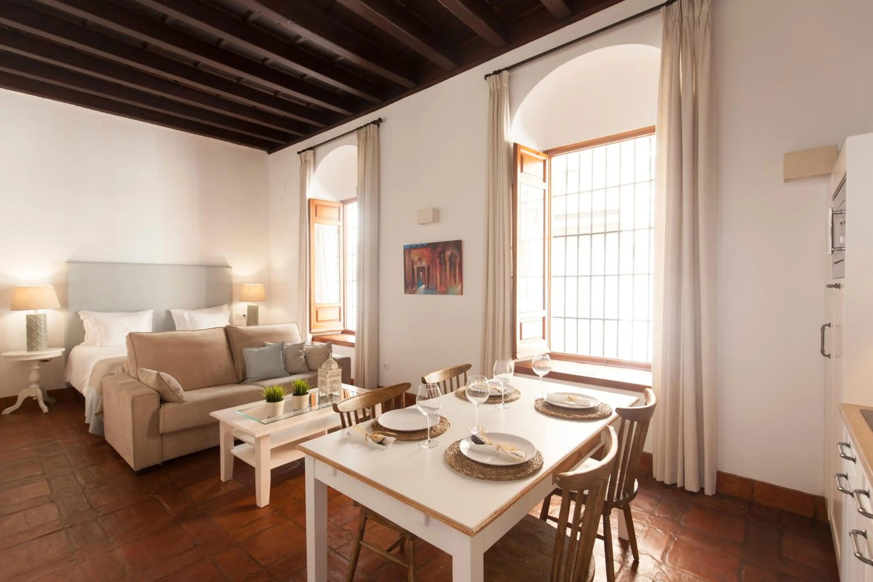 Living room, Bed in Apartamentos Casa del Aceite