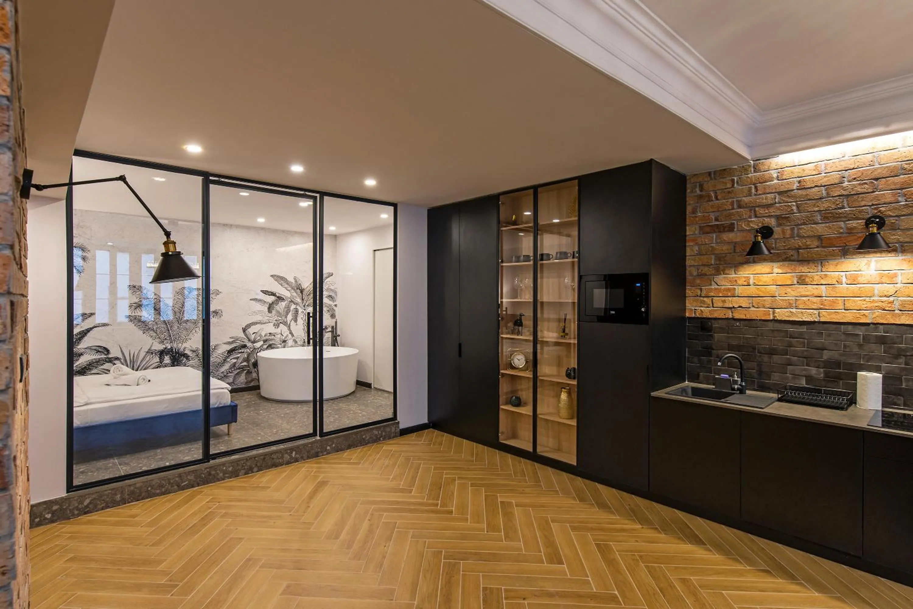 Kitchen or kitchenette, Bed in Galeria Italiana Apartments